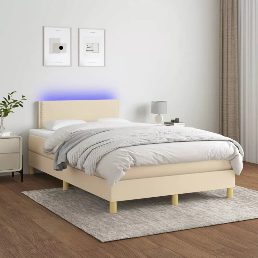 vidaXL Bettgestell Boxspringbett mit Matratze LED Creme 120x200 cm Stoff Be günstig online kaufen