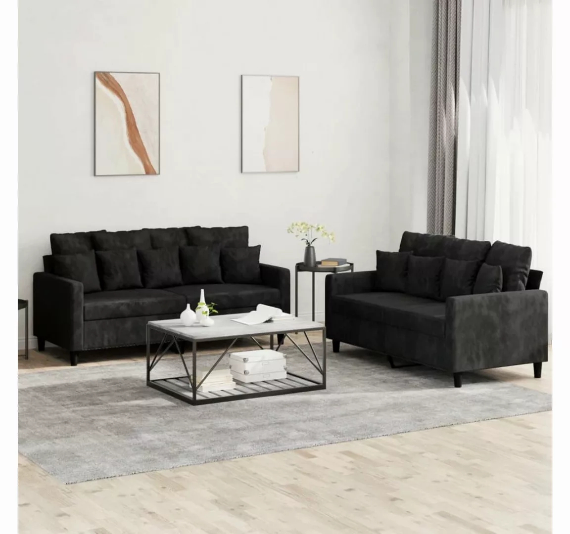 vidaXL Sofa Sofagarnitur Set mit Kissen Samt, 2-tlg., Schwarz günstig online kaufen