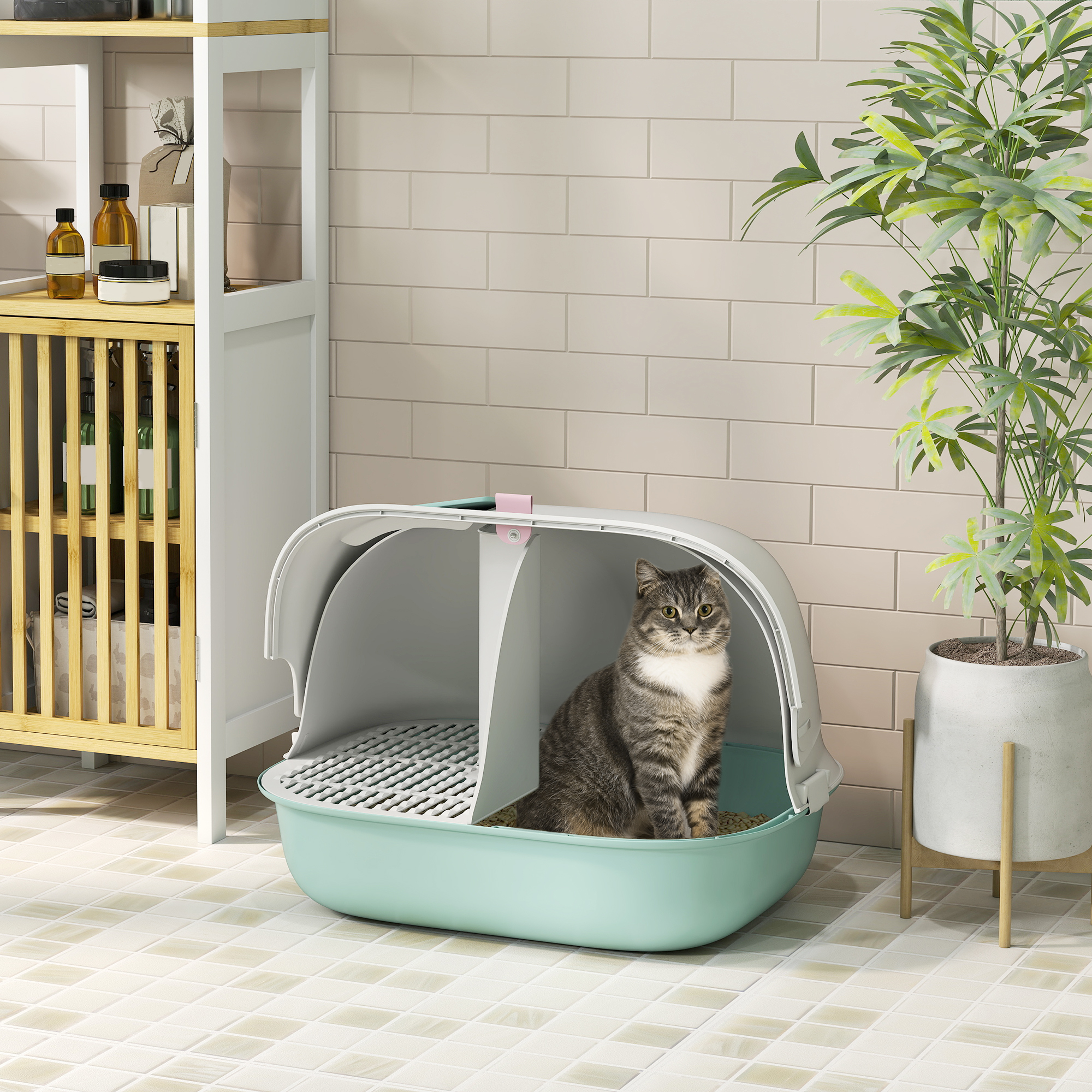 PawHut Katzentoilette mit Deckel, Katzenklo mit Sieb, Tür, Schaufel, geschl günstig online kaufen