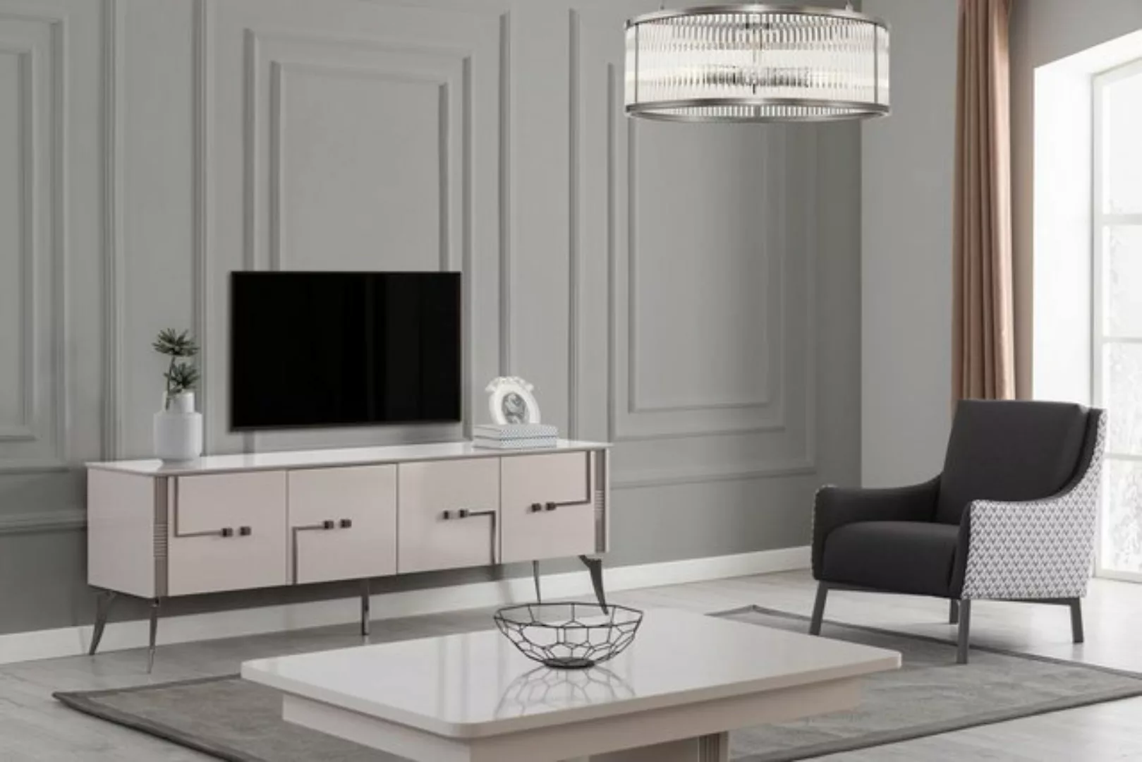 Xlmoebel Sofa Designer Couchtisch und TV-Schrank Set in Beige - Luxuriöse, günstig online kaufen