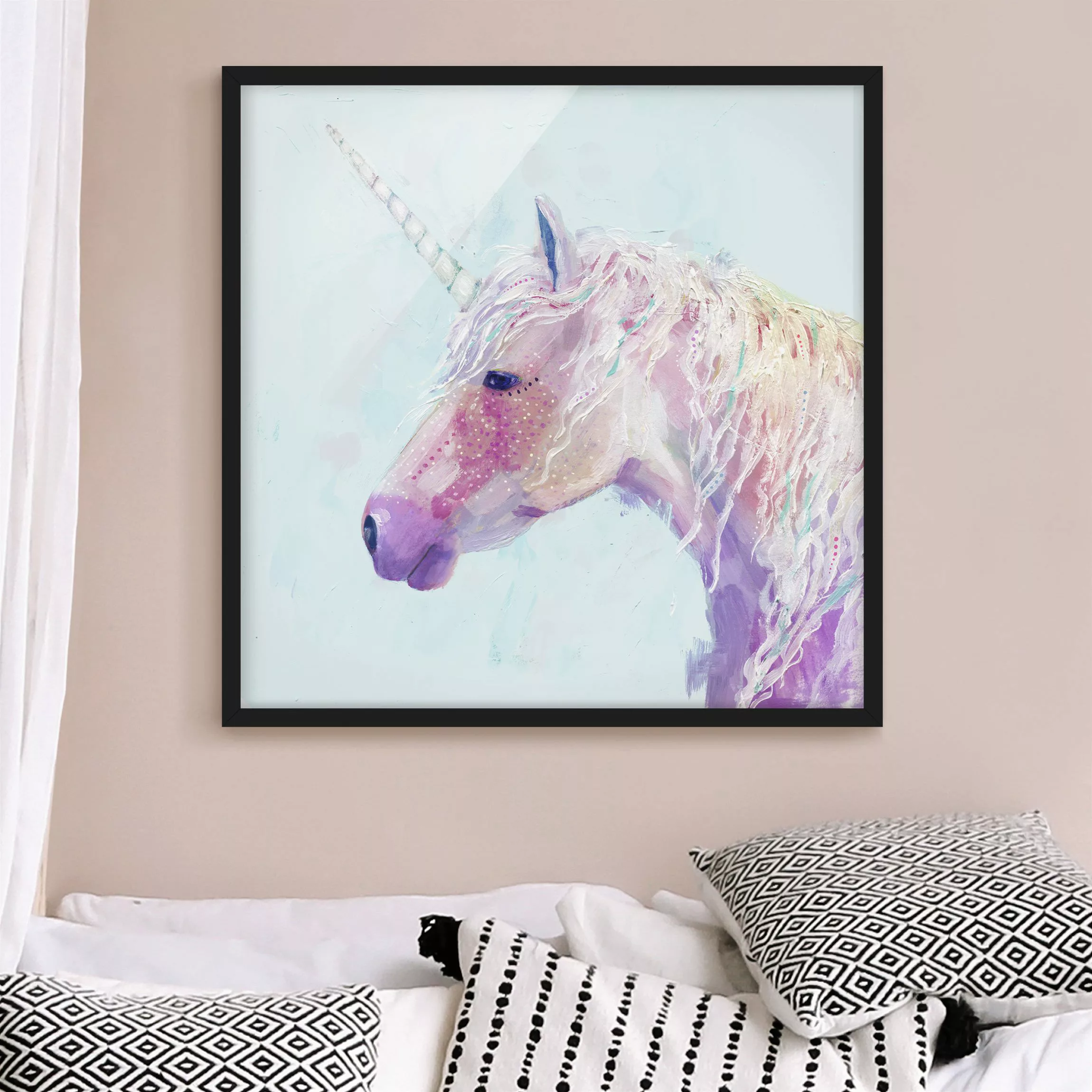 Bild mit Rahmen Tiere - Quadrat Mystisches Einhorn II günstig online kaufen