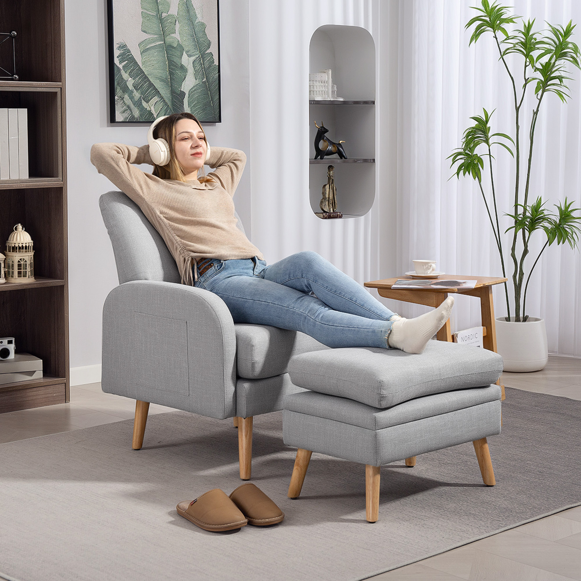 HOMCOM Relaxsessel mit Fußhocker, Fernsehsessel mit Kissen, 2 Aufbewahrungs günstig online kaufen