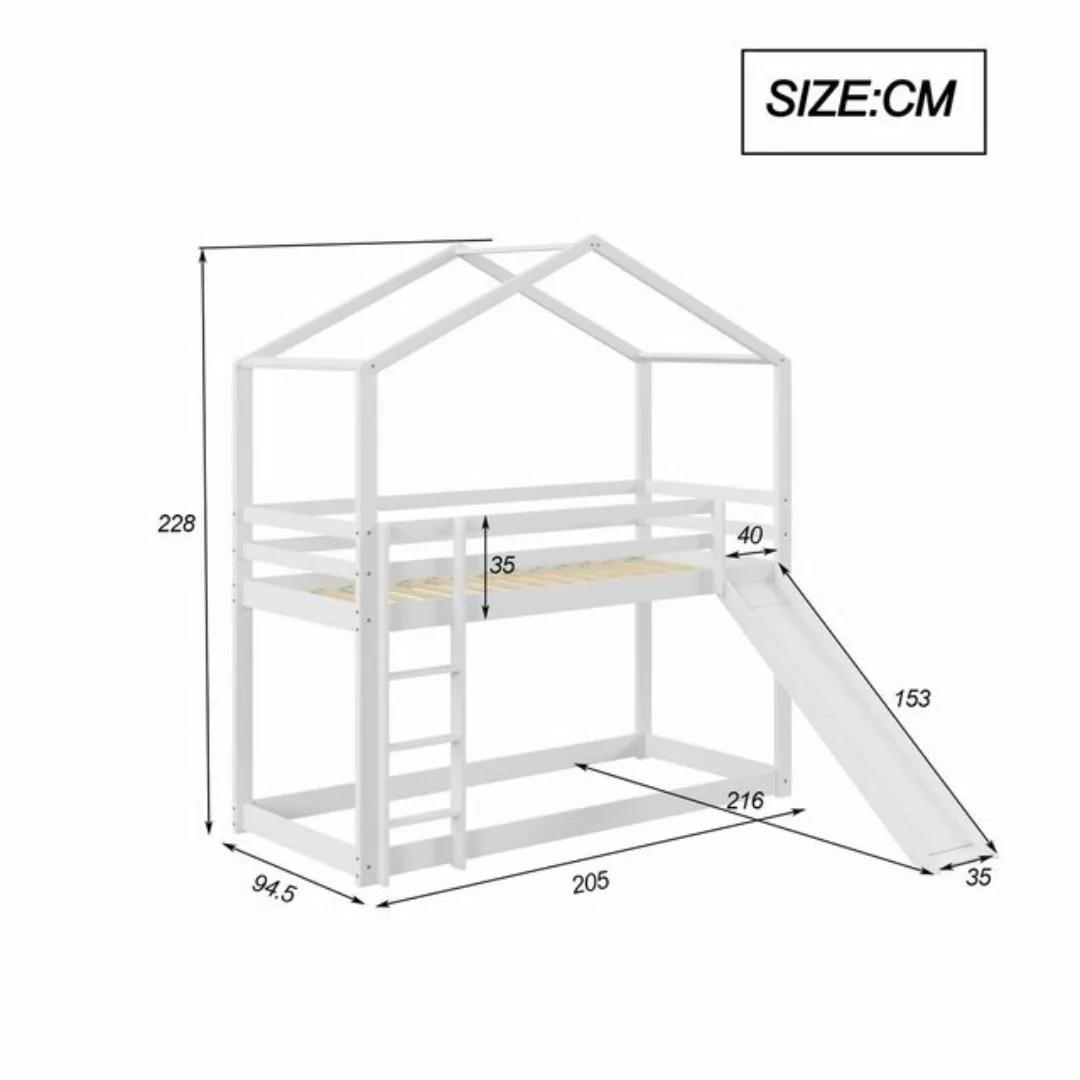 Flieks Etagenbett, Hochbett Kiefer Kinderbett Hausbett mit Rutsche 90x200cm günstig online kaufen