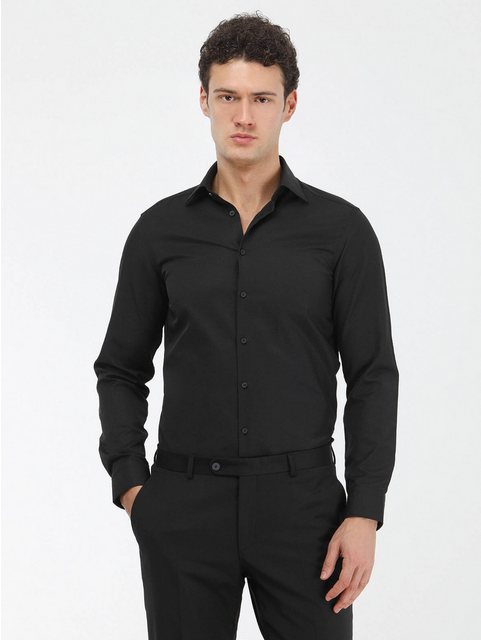 KİP Langarmhemd Schwarzes Gerades Slim Fit Weben Klassisches Baumwollmischh günstig online kaufen