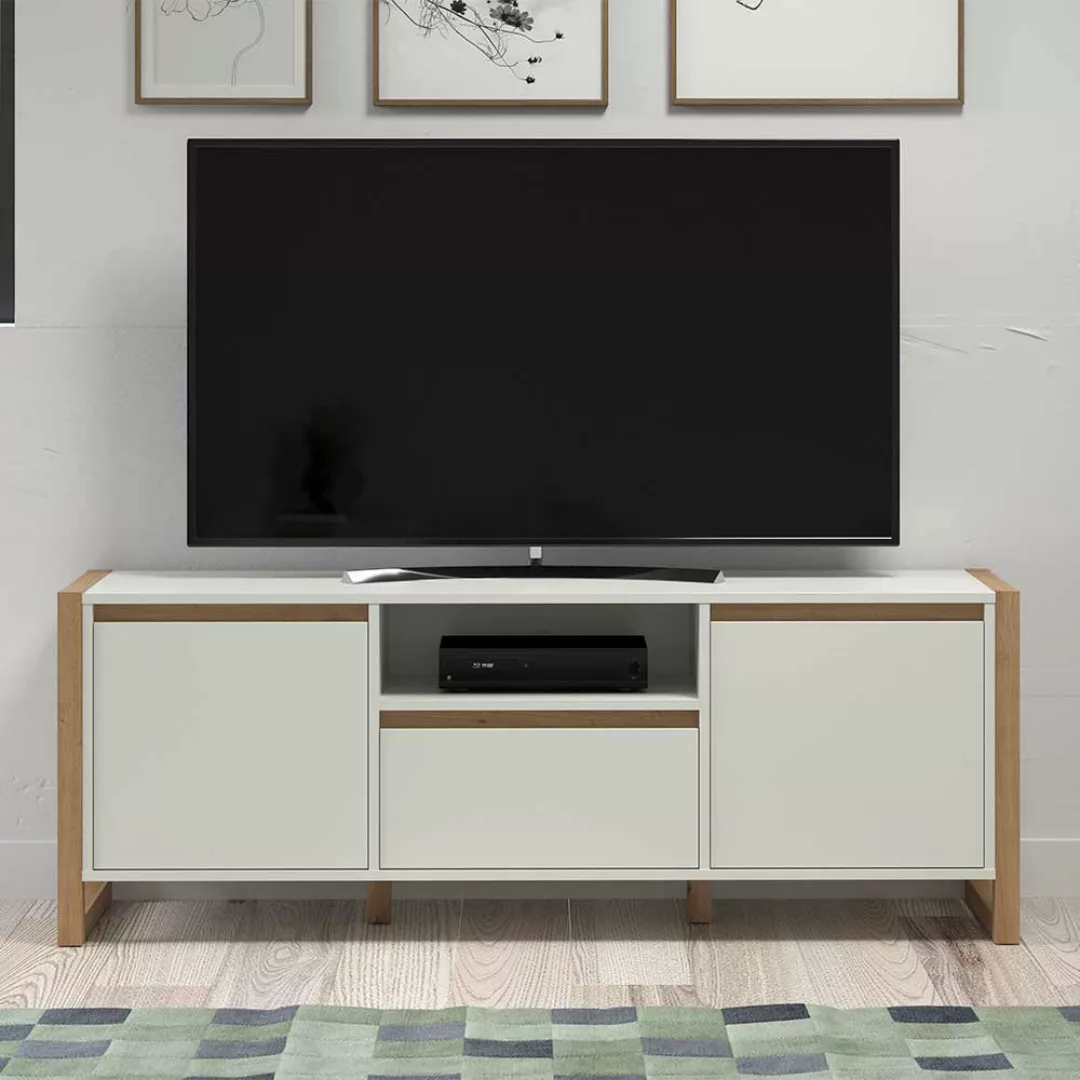 Skandi Stil Fernsehboard in Weiß & Wildeichefarben 150 cm breit günstig online kaufen