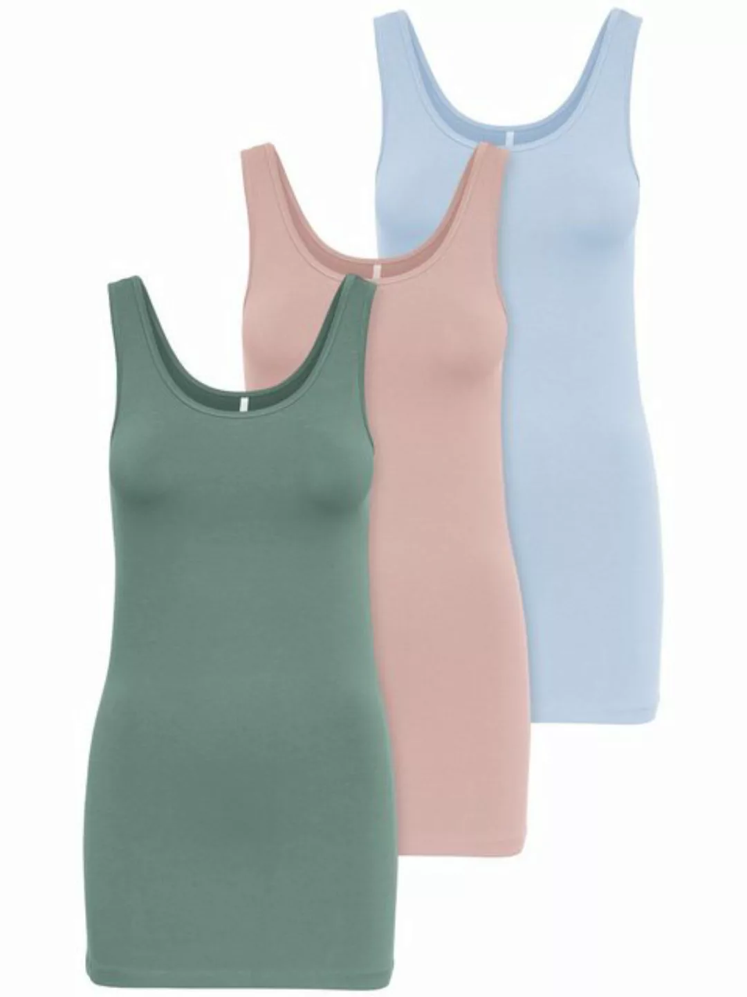 ONLY Tanktop Live Love (3-tlg) Lange Tops, elastische Baumwollqualität günstig online kaufen