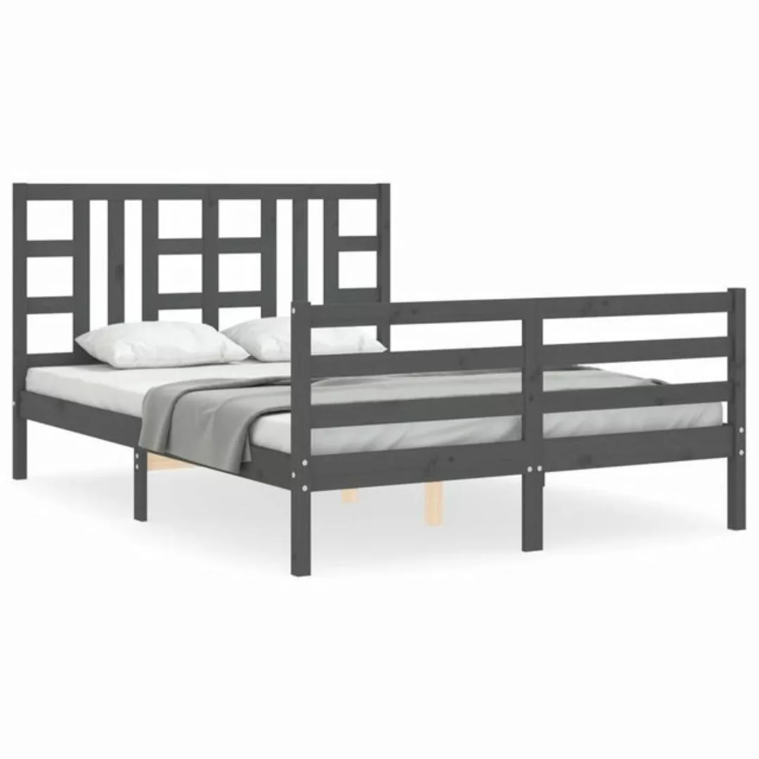 vidaXL Bett Massivholzbett mit Kopfteil Grau 140x190 cm günstig online kaufen