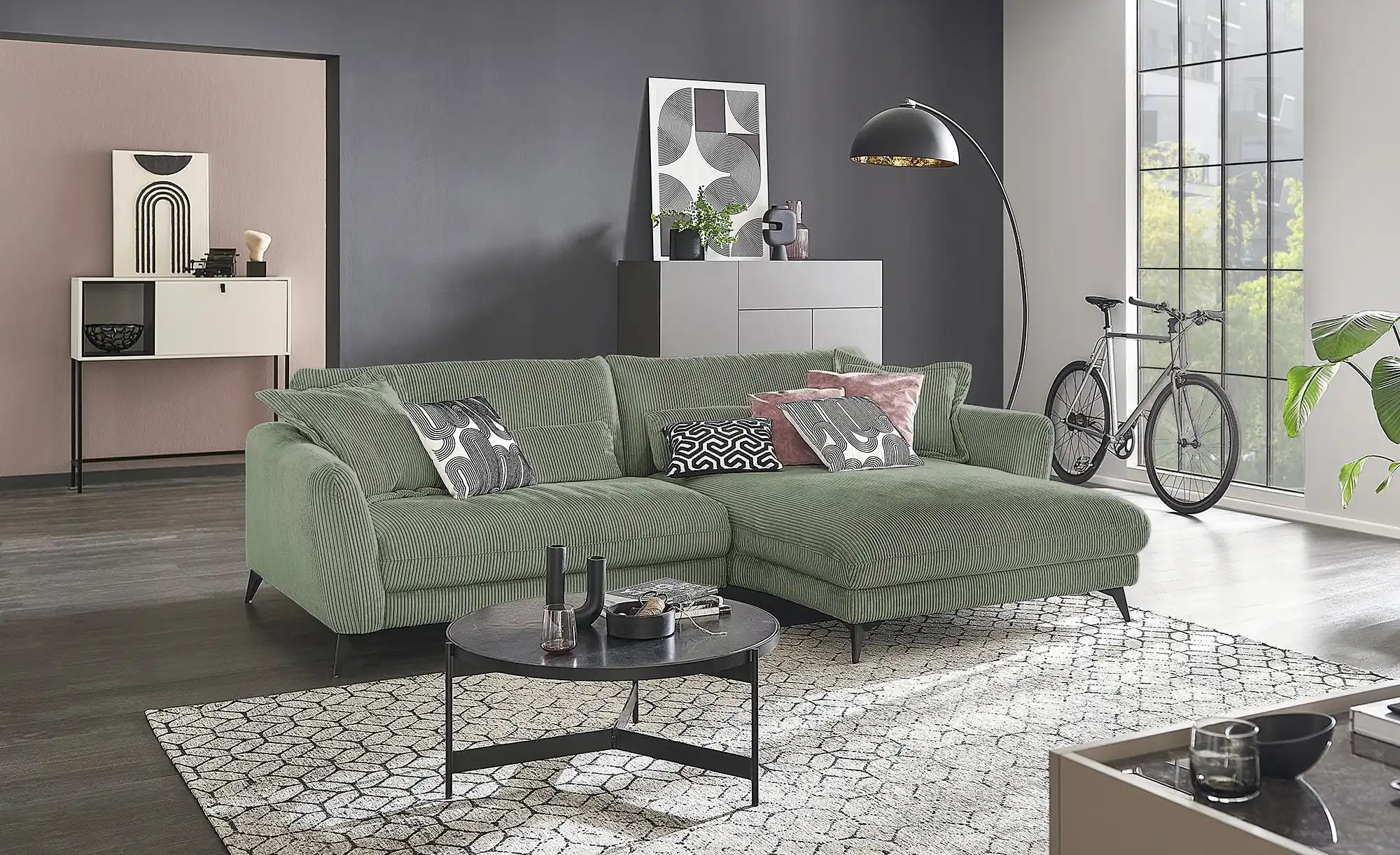 Ecksofa Cordstoff Amina ¦ grün ¦ Maße (cm): B: 288 H: 81 T: 194 Polstermöbe günstig online kaufen