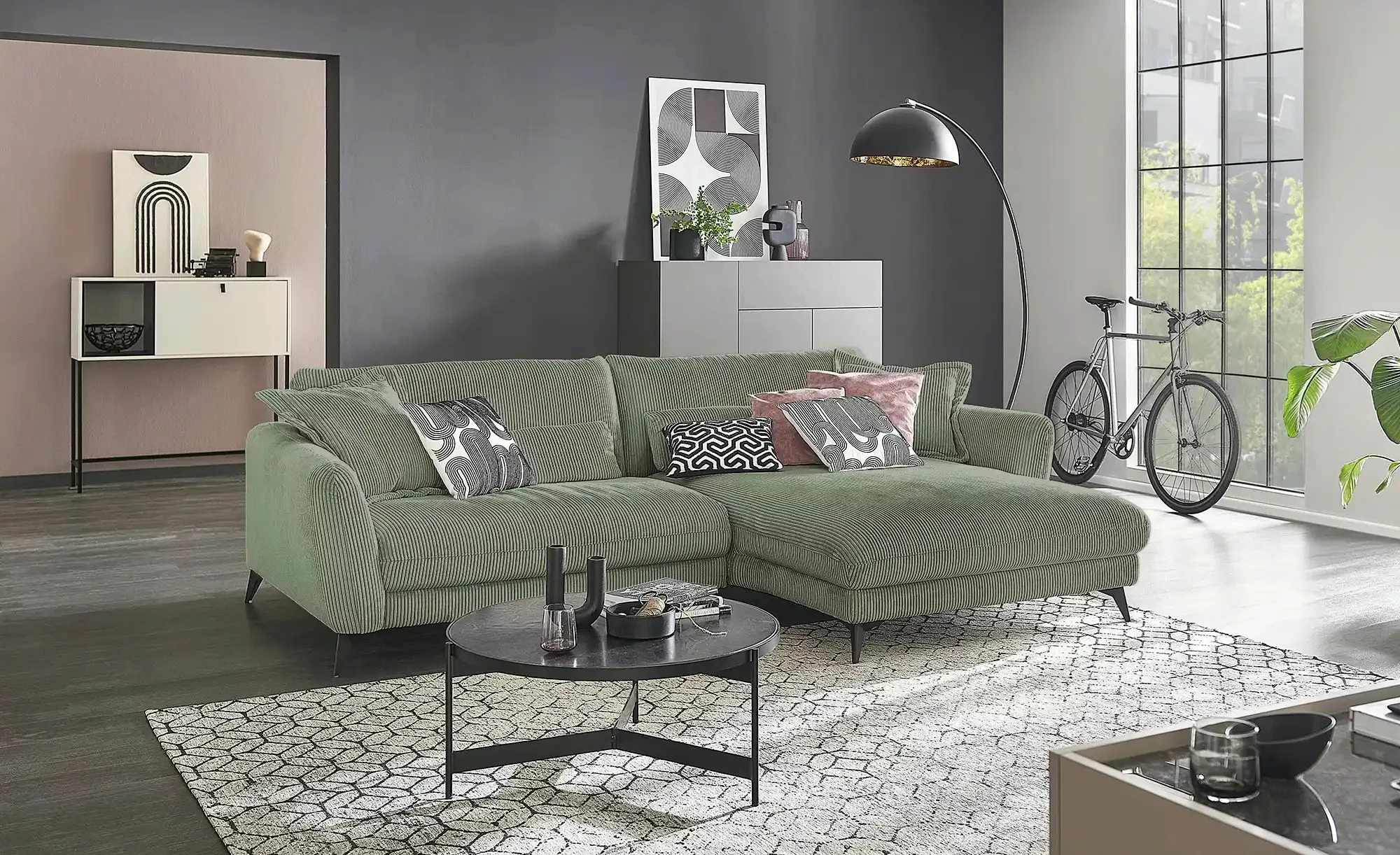 Ecksofa Cordstoff Amina ¦ grün ¦ Maße (cm): B: 288 H: 81 T: 194 Polstermöbe günstig online kaufen