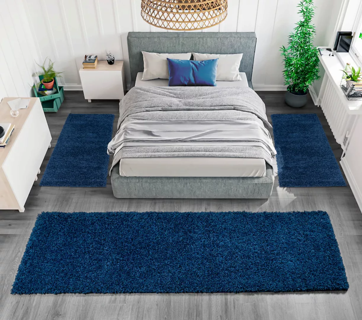 my home Bettumrandung »Viva«, (3 tlg.), Bettvorleger, Läufer-Set, Uni-Farbe günstig online kaufen
