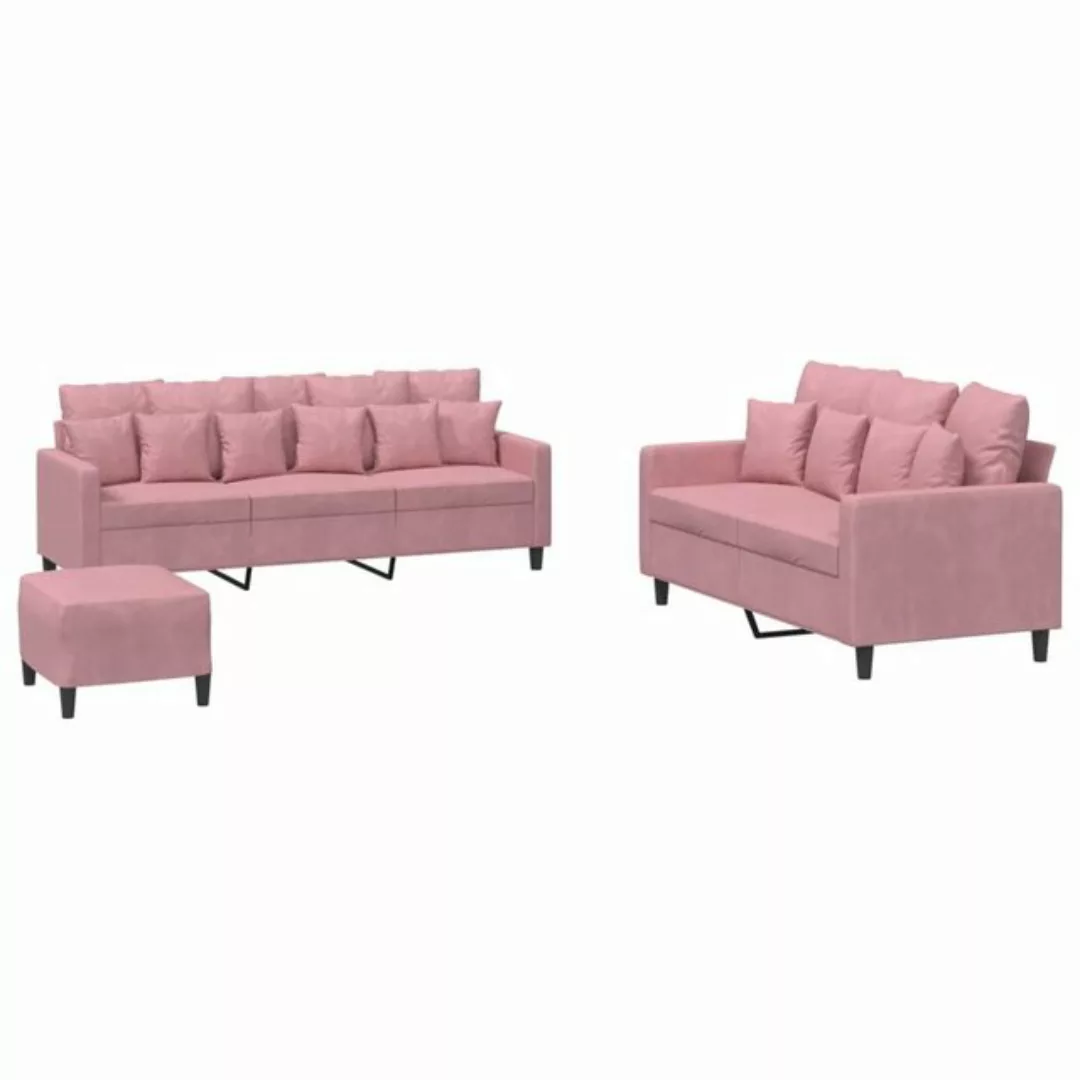 vidaXL Sofa 3-tlg. Sofagarnitur mit Kissen Rosa Samt günstig online kaufen