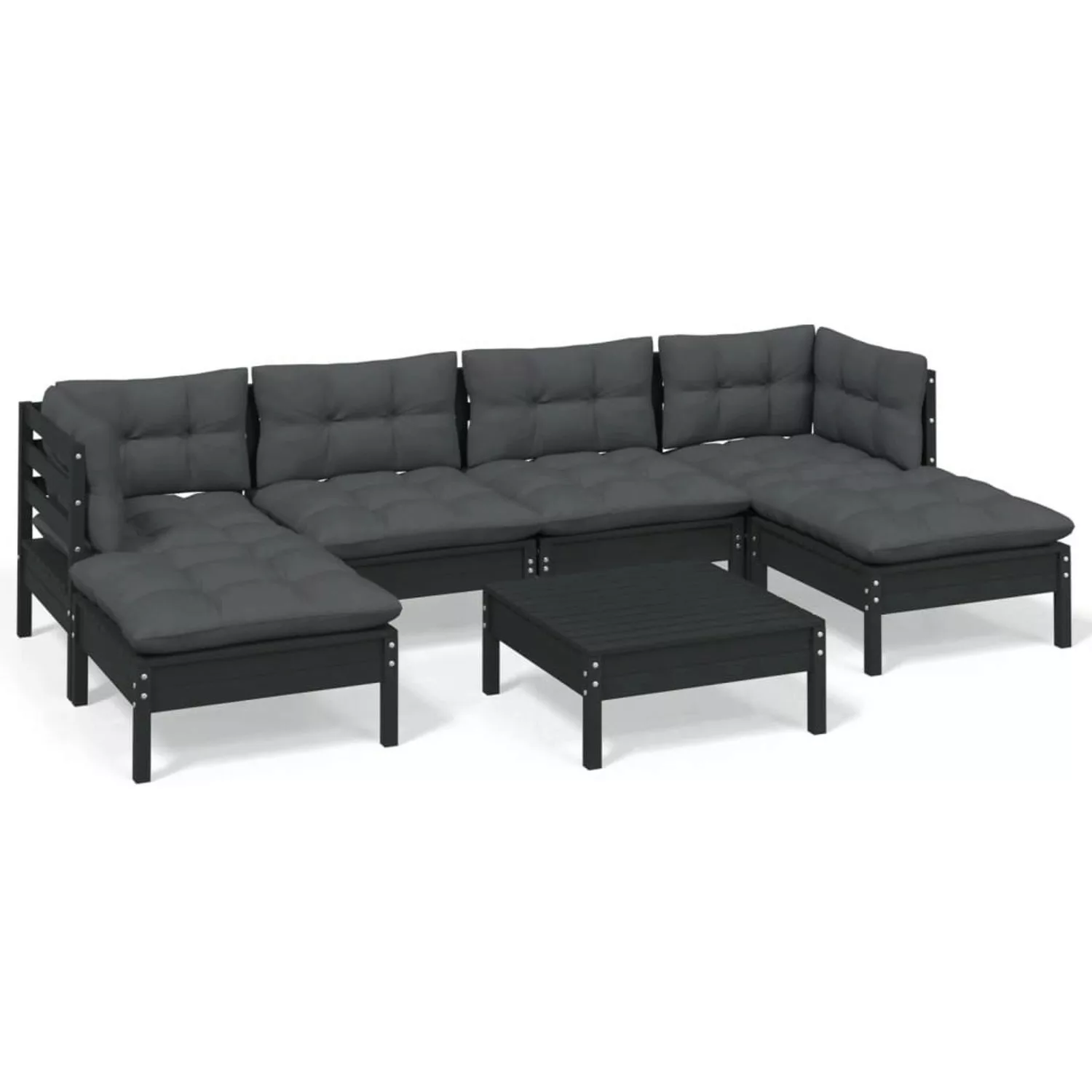 7-tlg. Garten-lounge-set Mit Kissen Schwarz Kiefernholz günstig online kaufen