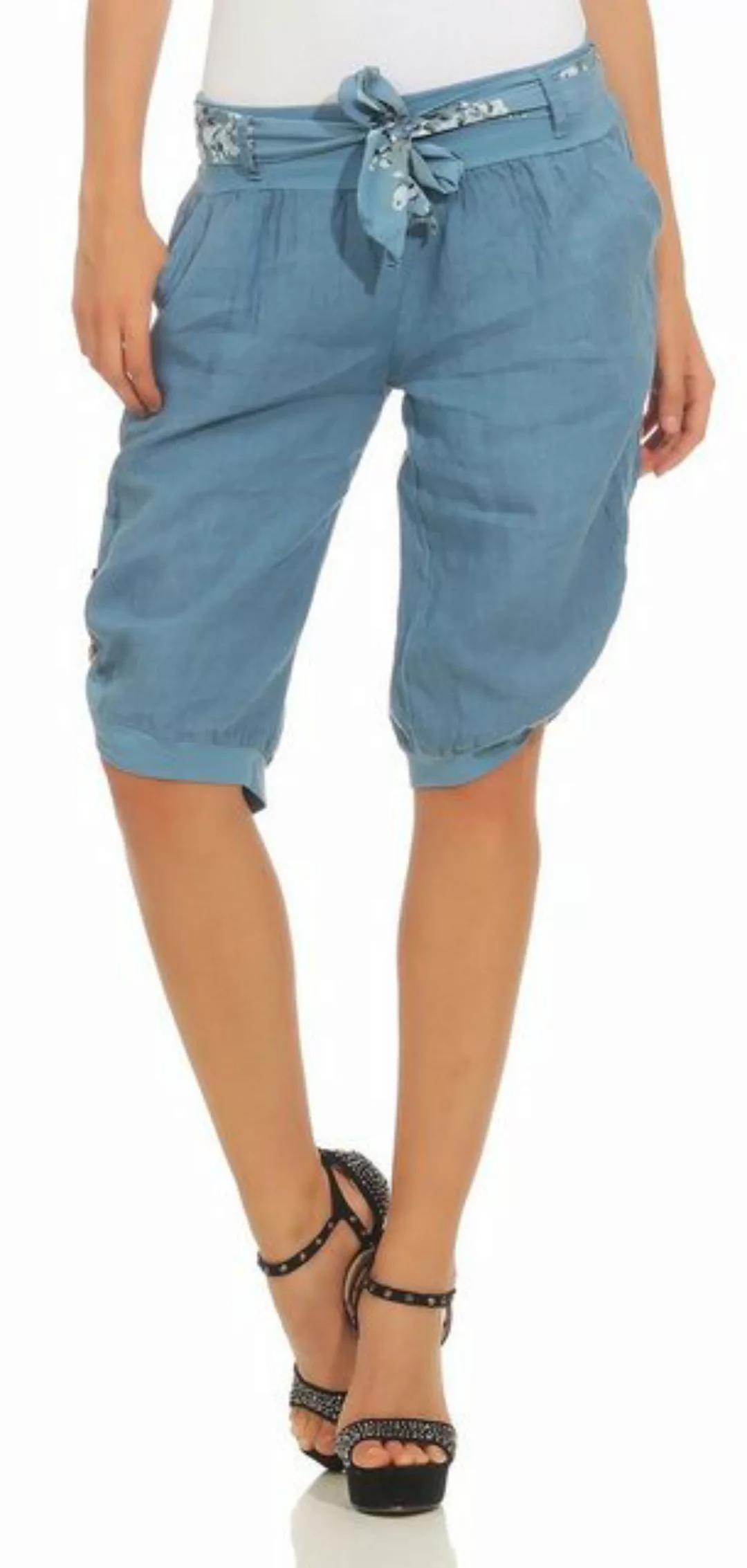 Mississhop Leinenhose Damen Capri Leinenshorts Bermuda 100 % Leinen kurze H günstig online kaufen