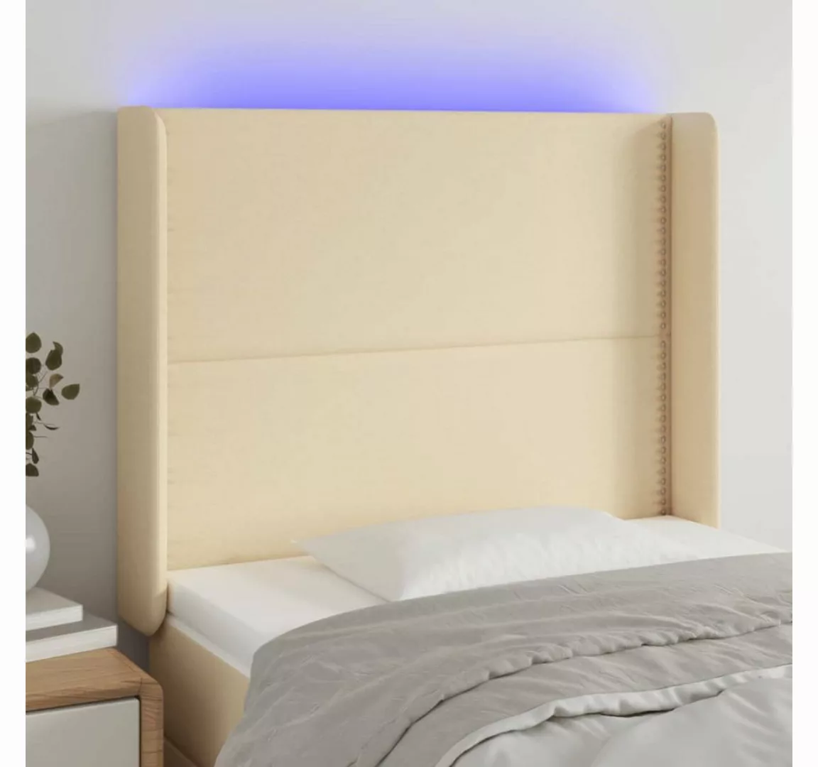 vidaXL Bett, LED Kopfteil Creme 93x16x118/128 cm Stoff günstig online kaufen