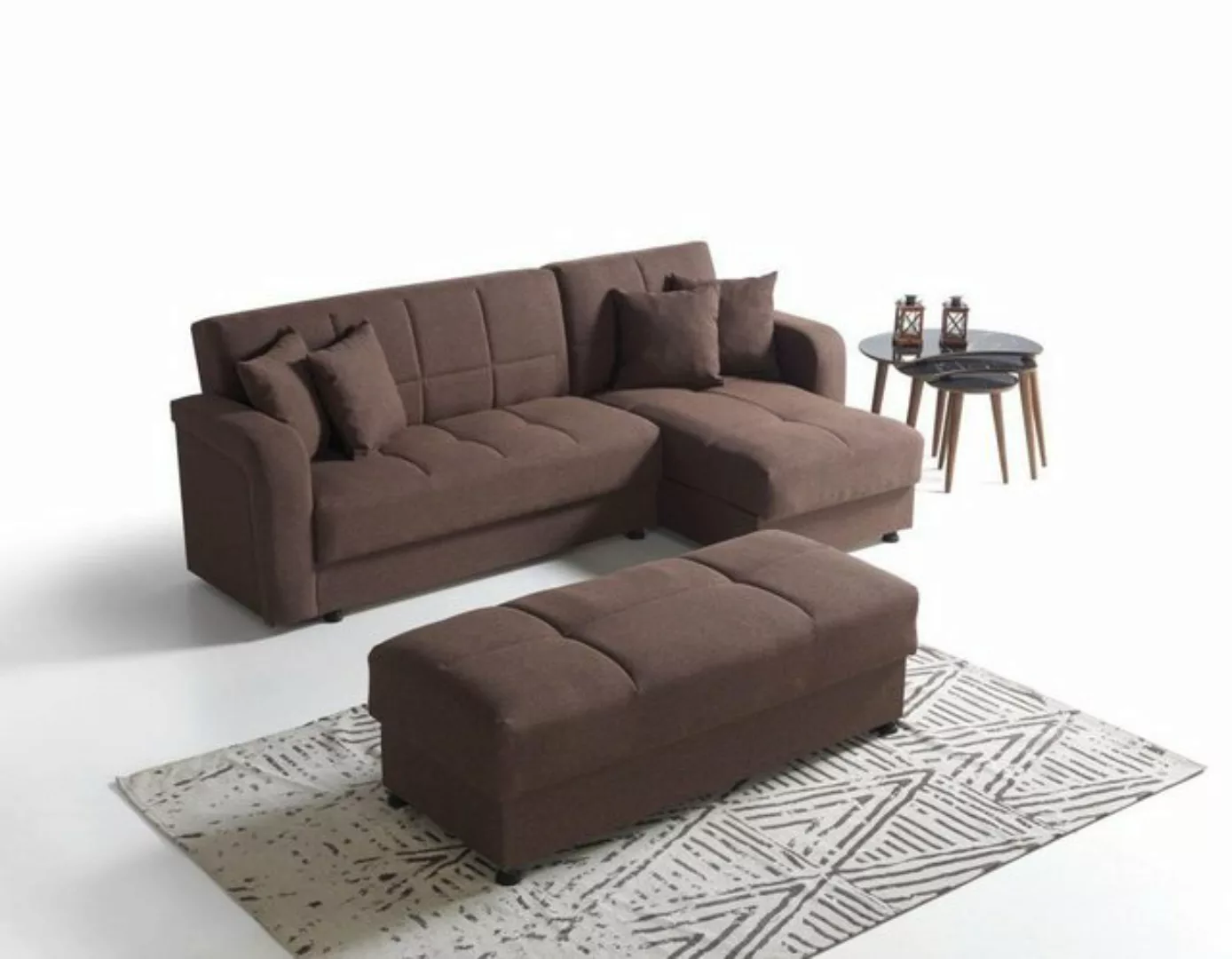 JVmoebel Ecksofa Luxus Wohnzimmer Set Hocker+ Ecksofa L-Form Modern Set Rel günstig online kaufen