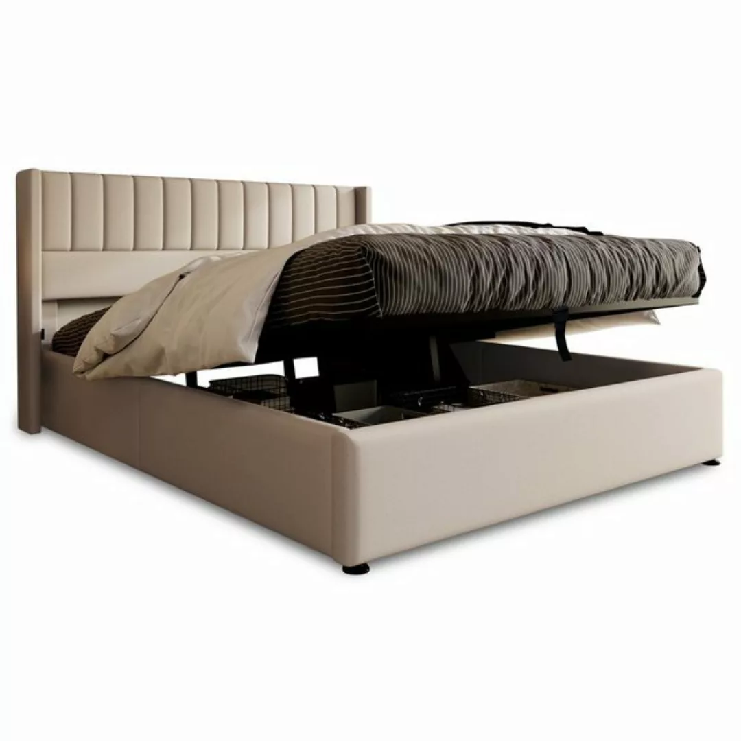 Gotagee Polsterbett Doppelbett mit Stauraum+Lattenrost Leinen Beige/Grau fl günstig online kaufen