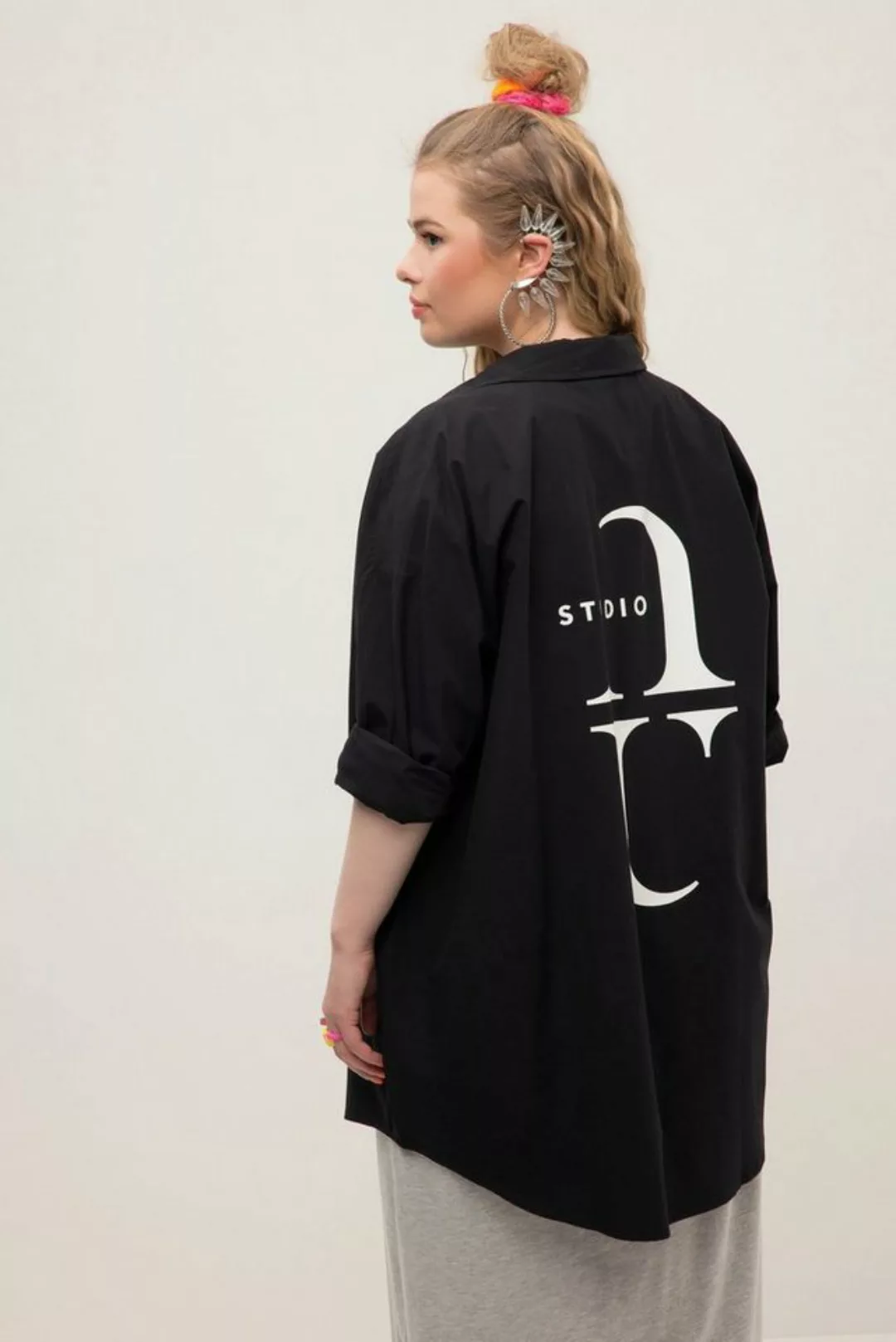 Studio Untold Hemdbluse Hemdbluse oversized Hemdkragen Langarm Logo Print günstig online kaufen