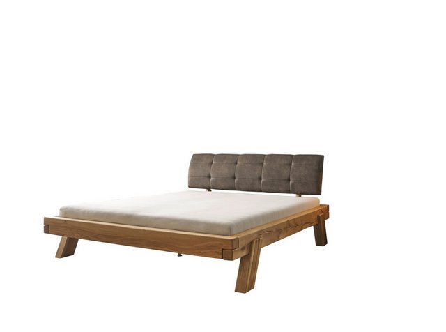 Natur24 Einzelbett Nilas Balkenbett Eiche Massiv 140x200 mit Polsterkopftei günstig online kaufen