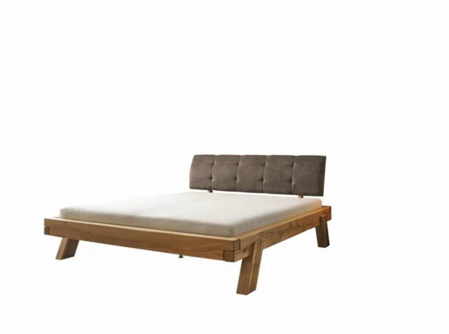 Natur24 Bett Nilas Balkenbett Eiche Massiv 140x200 mit Polsterkopfteil günstig online kaufen