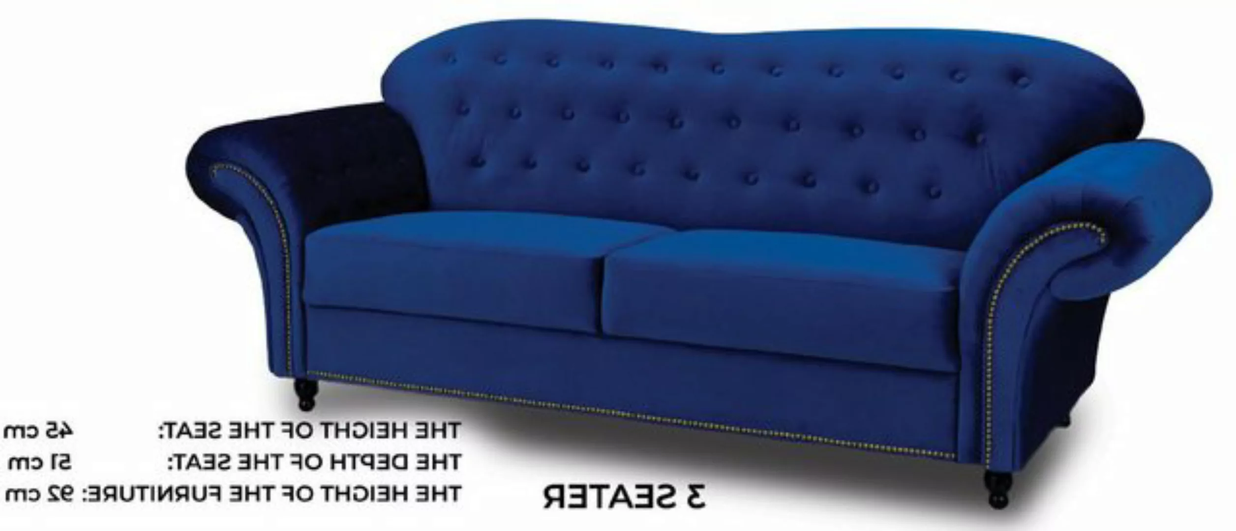 Xlmoebel Sofa Textil-Dreisitzer-Couch in Blau für die Einrichtung von Sofas günstig online kaufen