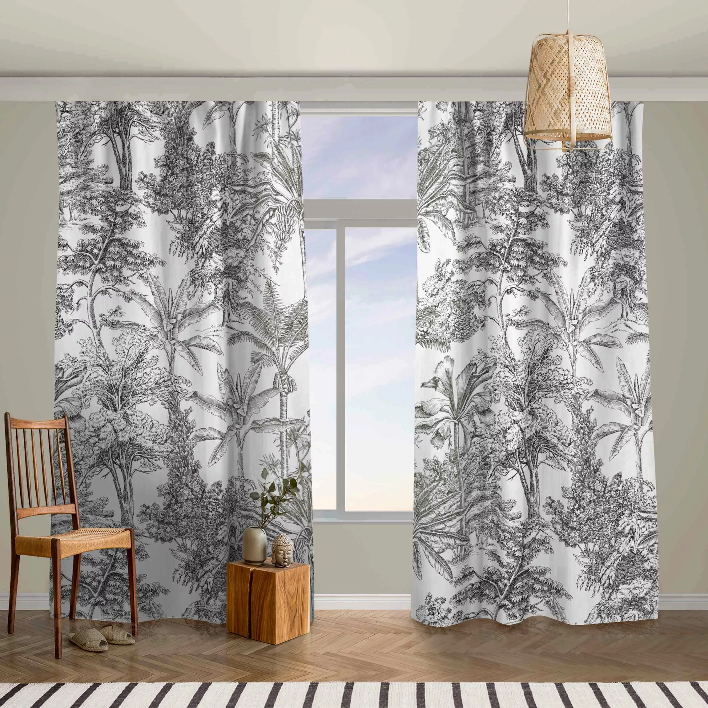 Vorhang Kupferstichanmutung - Tropische Palmen günstig online kaufen