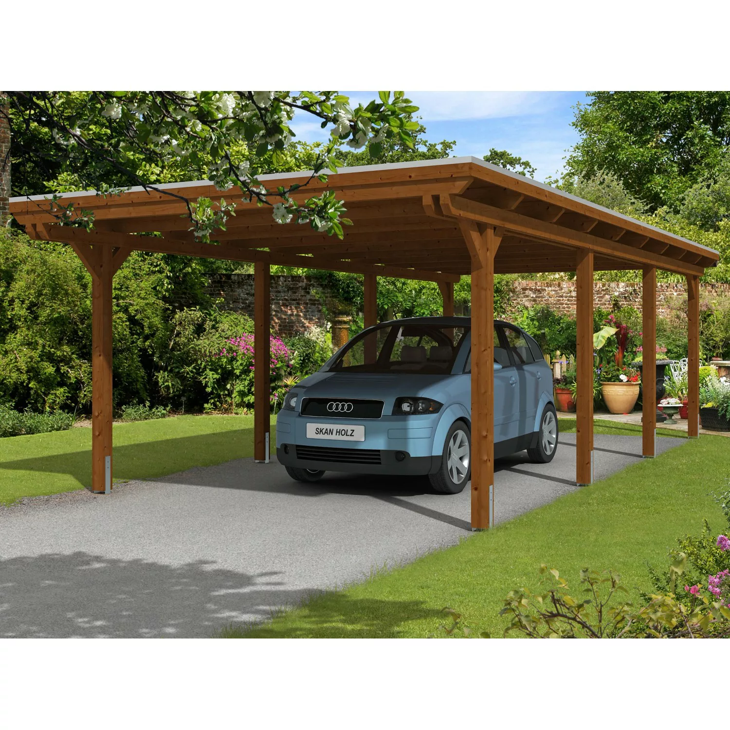 Skan Holz Einzelcarport Leimholz Nussbaum 404 cm x 846 cm günstig online kaufen