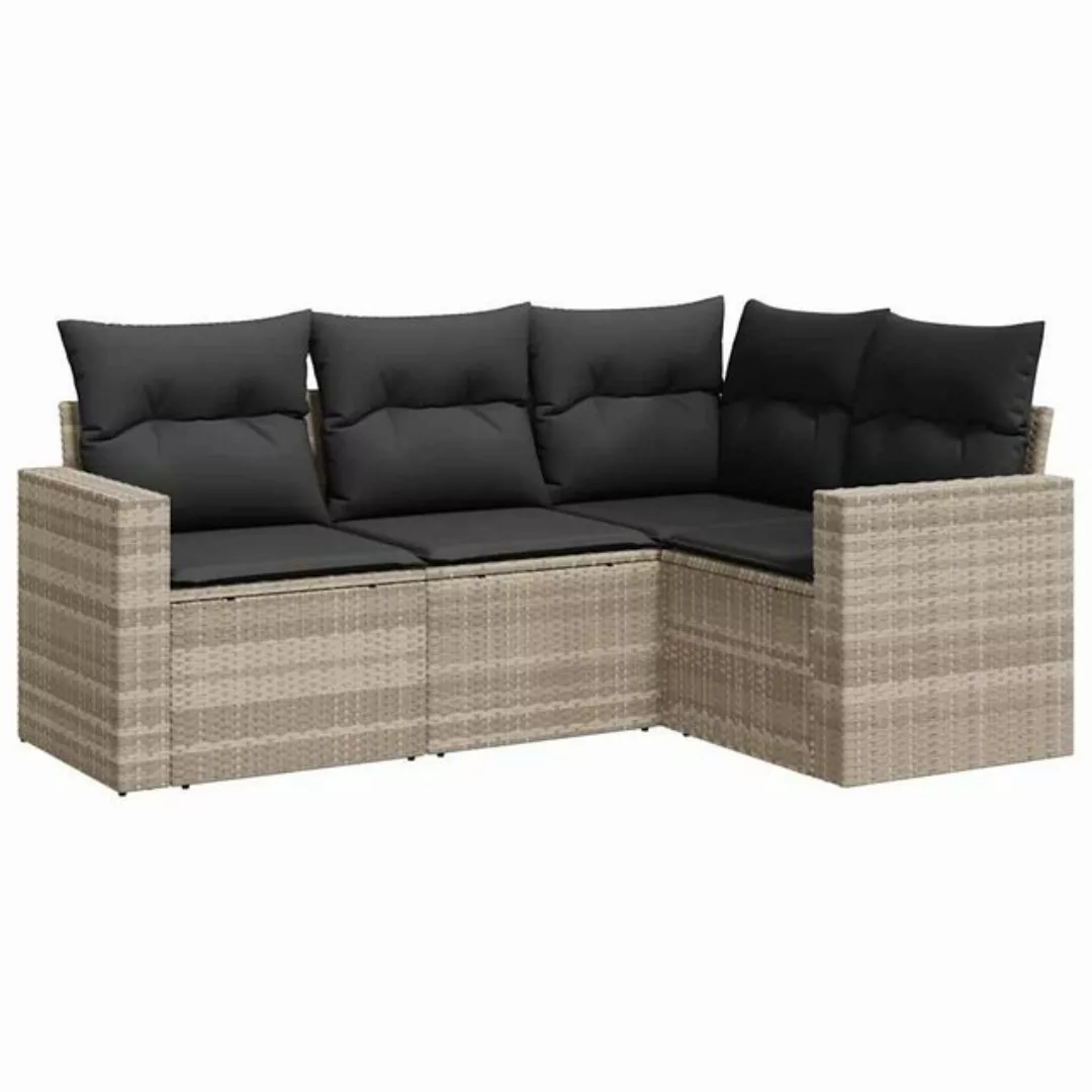 vidaXL Sofaelement 4-tlg. Garten-Sofagarnitur mit Kissen Hellgrau Poly Ratt günstig online kaufen