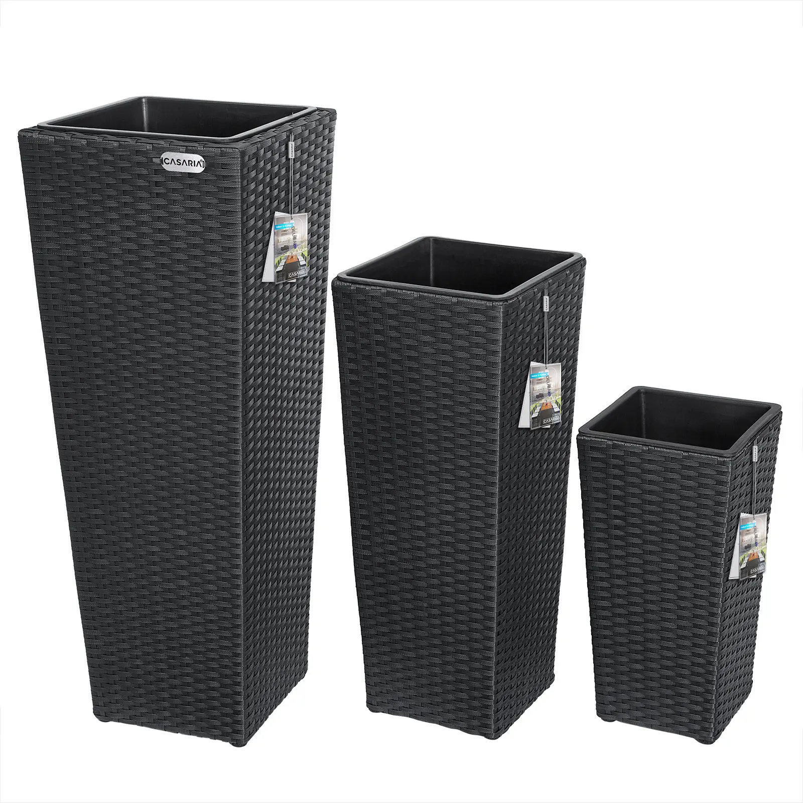 Polyrattan Blumentopf 3er-Set Schwarz günstig online kaufen