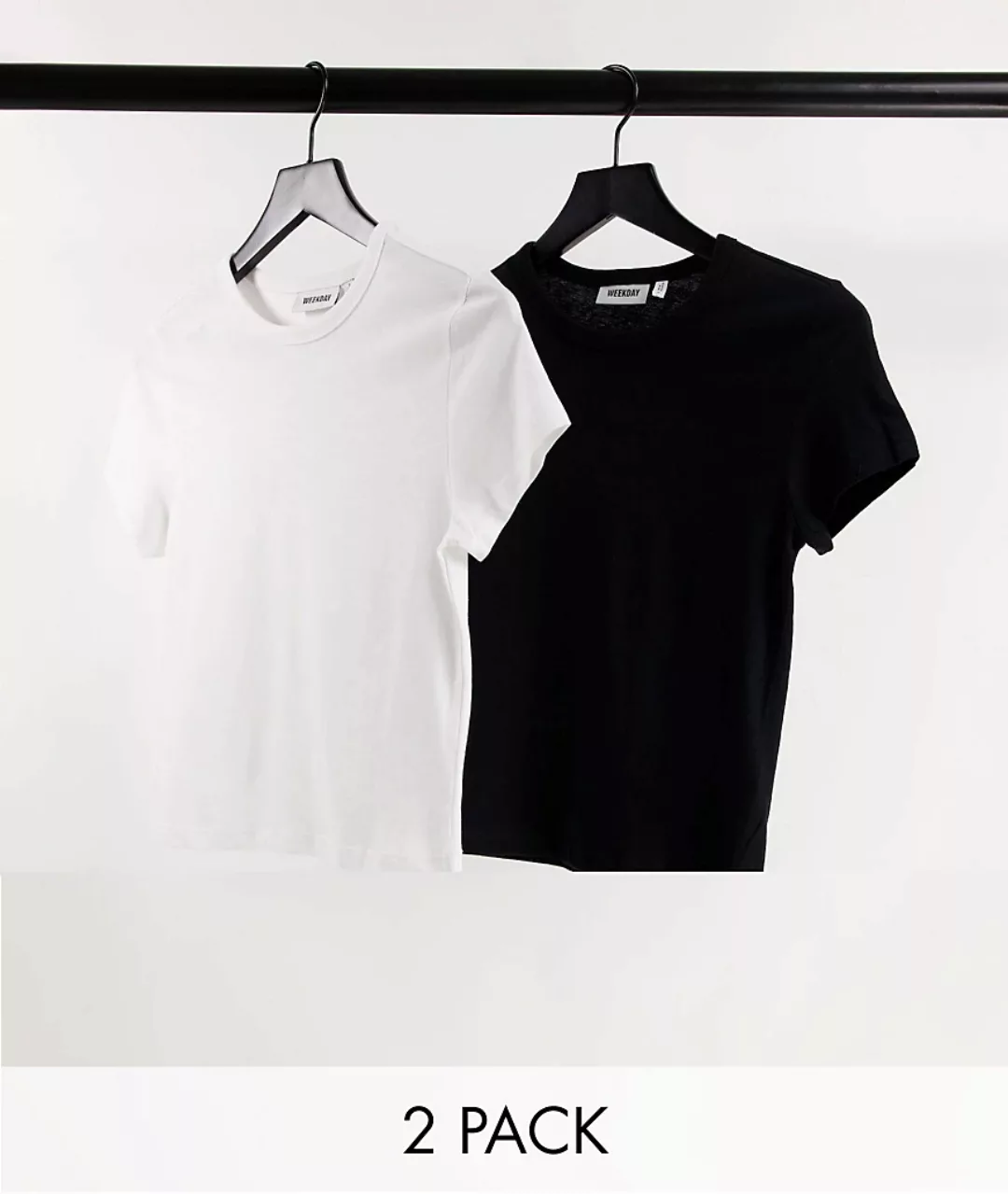 Weekday – Forever – T-Shirts aus Bio-Baumwolle in Schwarz und Weiß im 2er-P günstig online kaufen