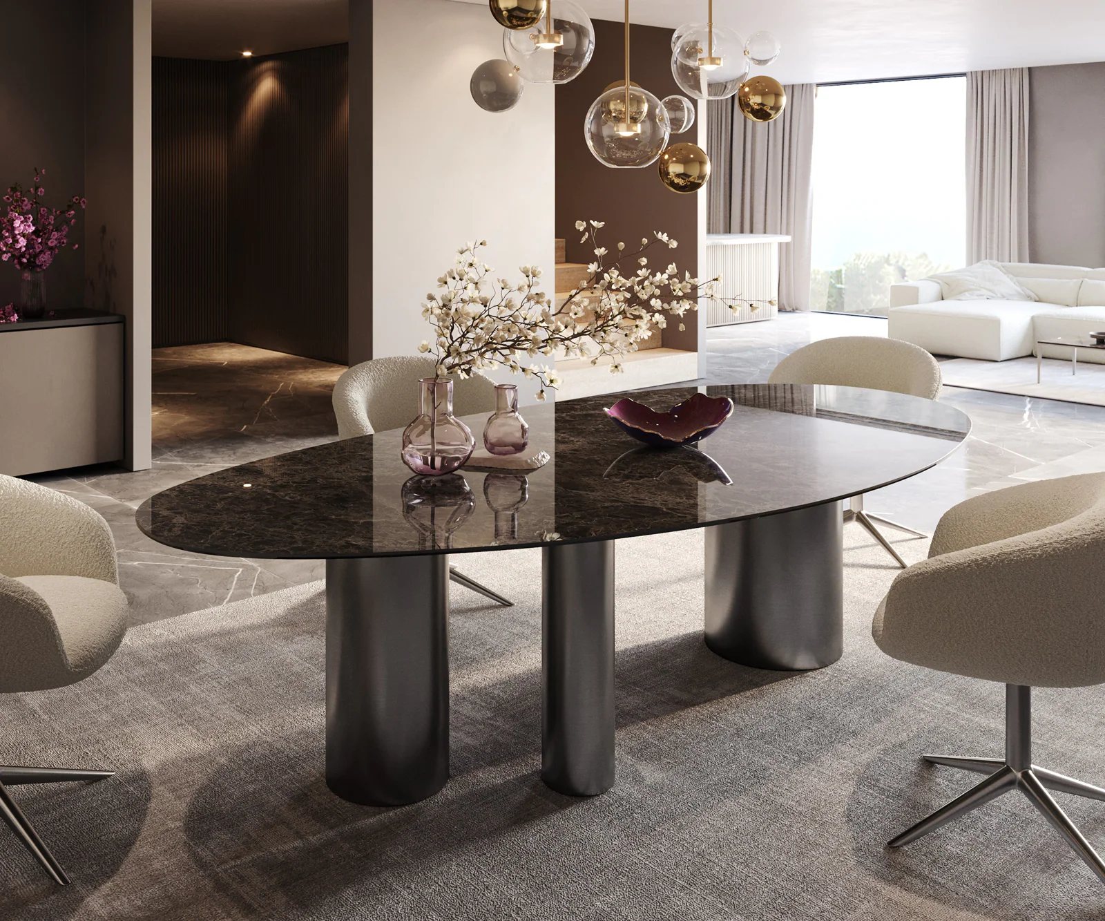Esstisch Edge Oval 280x130 Keramik Laminam®Emperador Extra Lucidato Dunkelb günstig online kaufen
