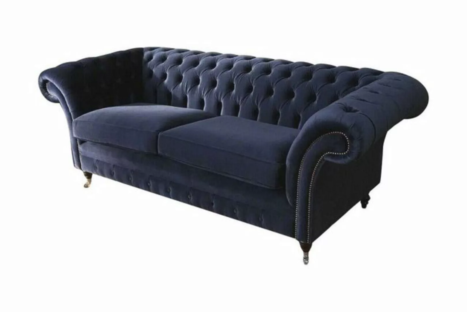 Xlmoebel Sofa Chesterfield Wohnzimmer Samtsofa Blau 3-Sitzer Textil Möbel, günstig online kaufen