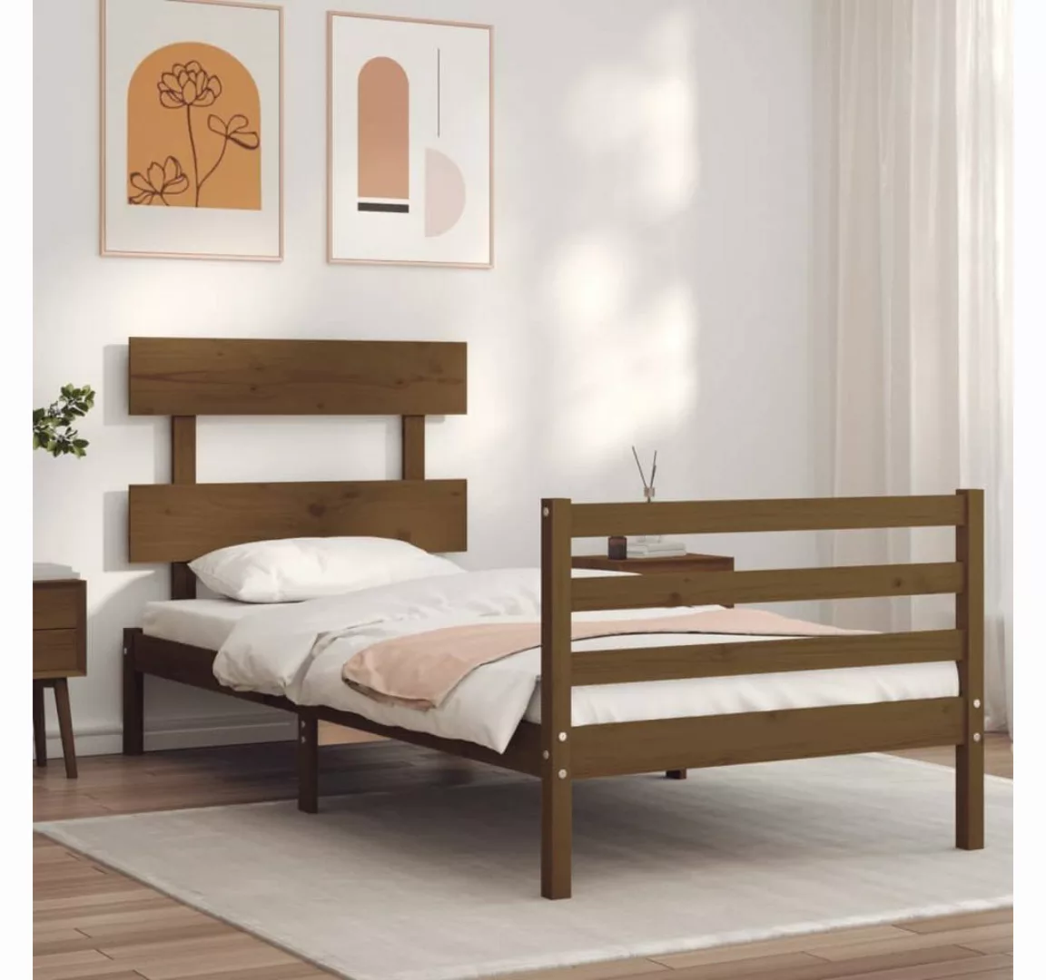 vidaXL Bett Massivholzbett mit Kopfteil Honigbraun 90x200 cm günstig online kaufen