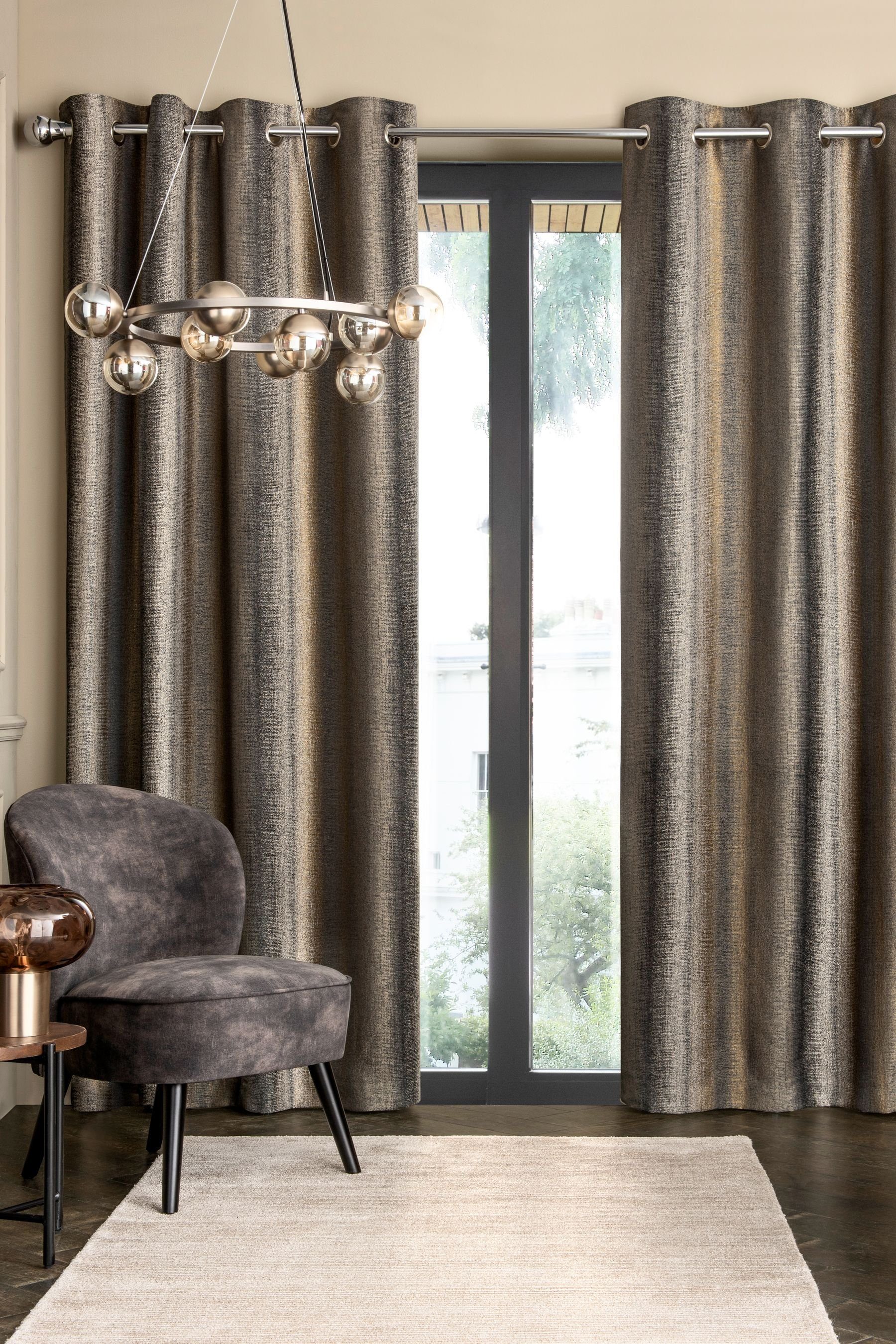 Next Vorhang Gefütterte Ösenvorhänge mit Metallic-Streifen, günstig online kaufen