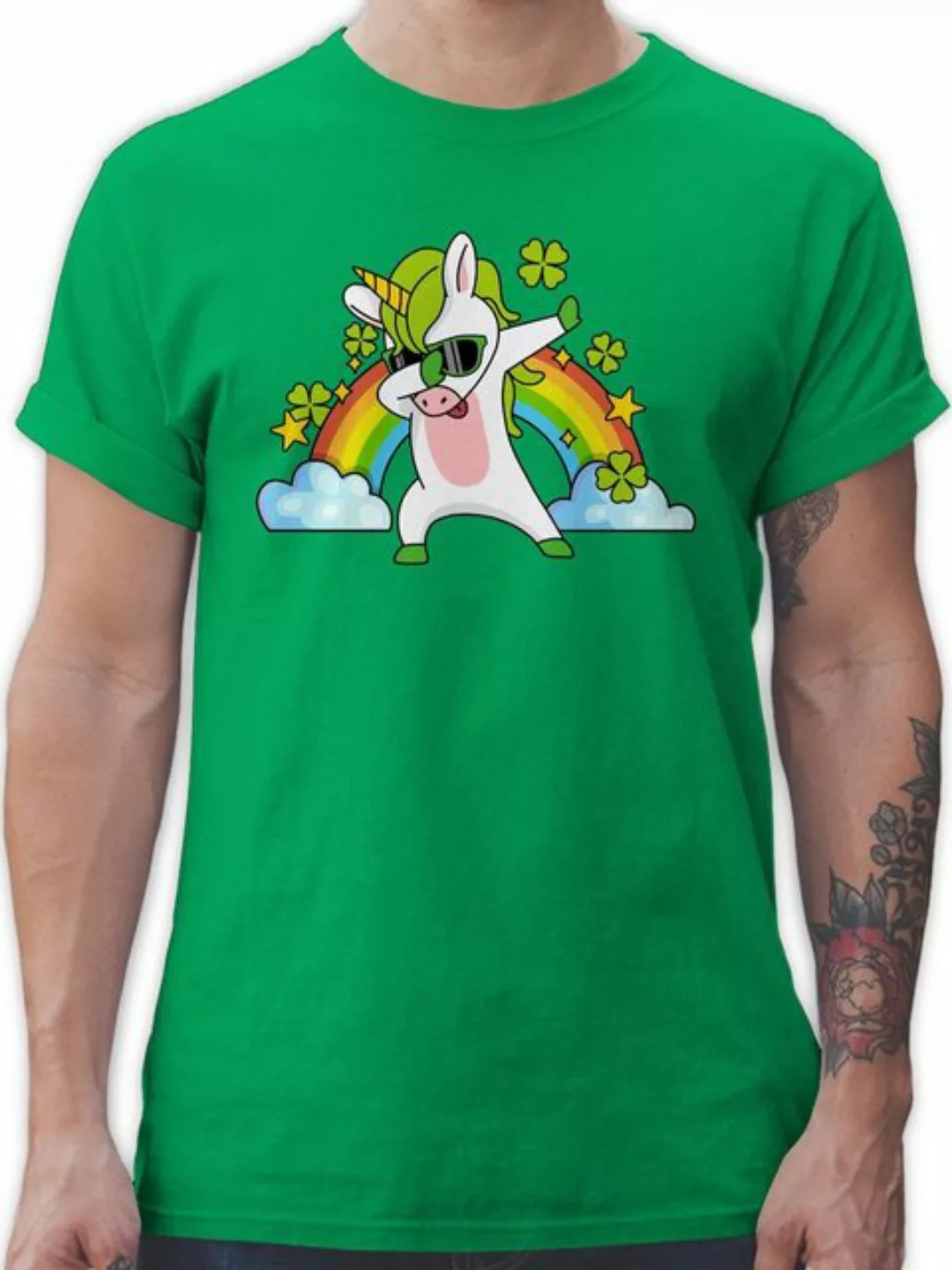 Shirtracer T-Shirt Dabbendes Einhorn Kleeblatt Regenbogen St. Patricks Day günstig online kaufen
