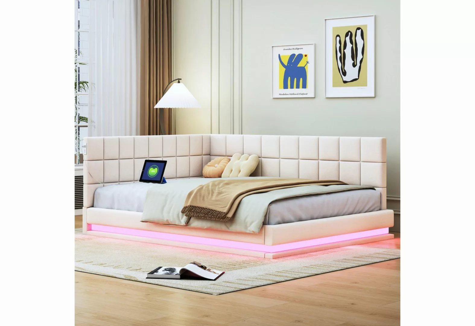 Flieks Polsterbett, Samt Daybett Tagesbett Schlafsofa 140x200cm mit LED und günstig online kaufen