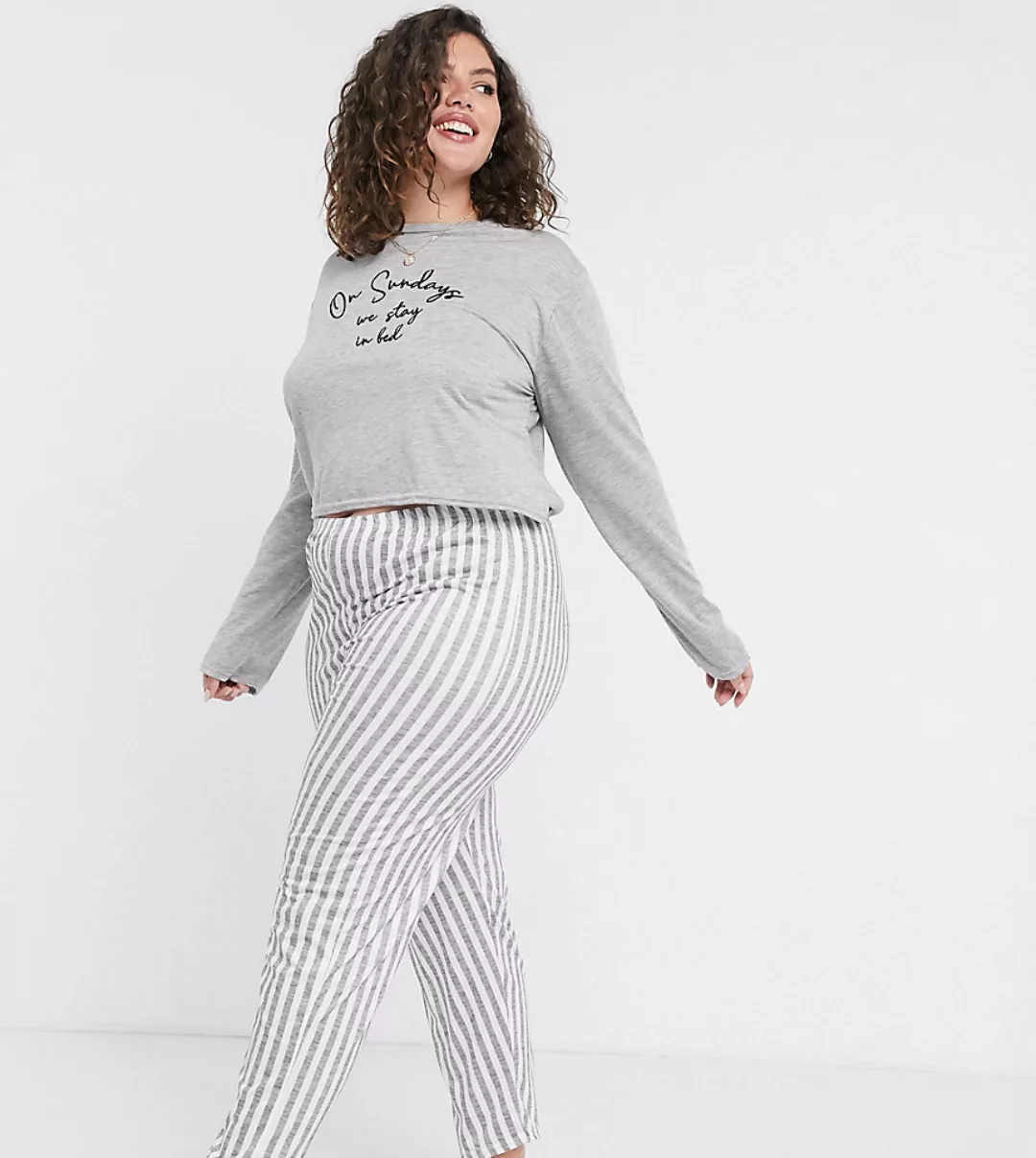 In The Style Plus x Billie Faiers – Pyjama aus langärmligem Oberteil mit Mo günstig online kaufen