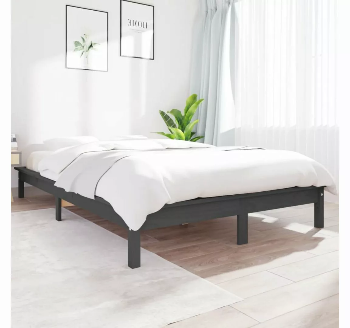furnicato Bett Massivholzbett Grau 160x200 cm Kiefer günstig online kaufen