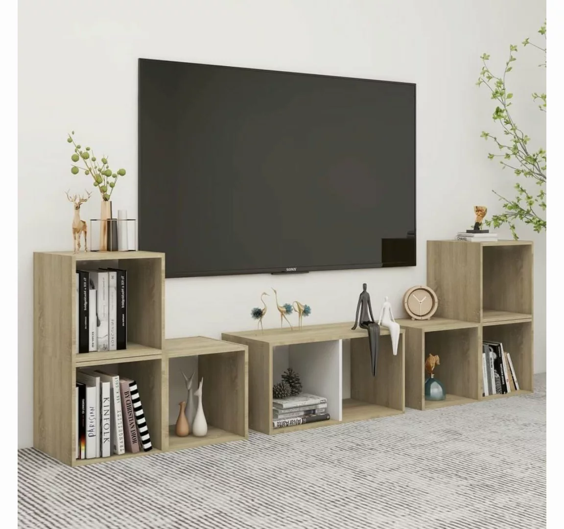 vidaXL Kleiderschrank 6-tlg TV-Schrank-Set Weiß Sonoma-Eiche Spanplatte günstig online kaufen