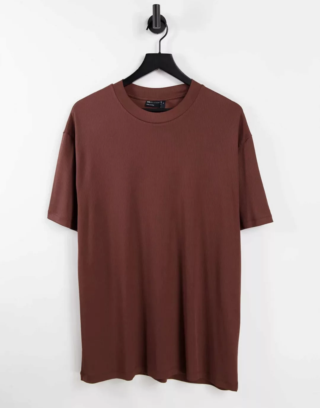ASOS DESIGN – Geripptes T-Shirt mit lockerem Schnitt in Braun-Brünette günstig online kaufen