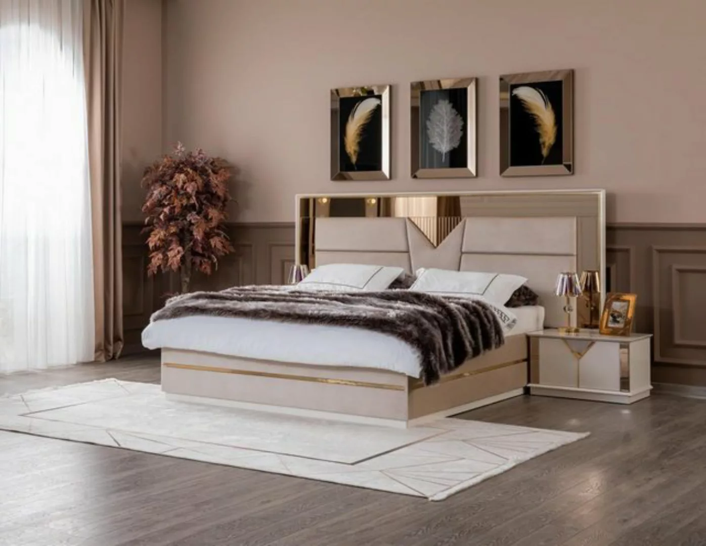 JVmoebel Bett Beige Bett Doppelbett Schlafzimmer Möbel Designer (Bett, Ohne günstig online kaufen