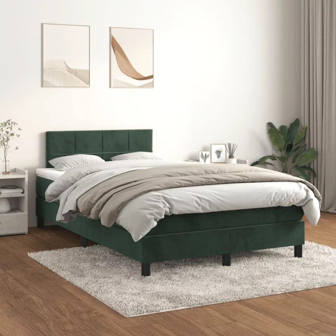 vidaXL Bettgestell Boxspringbett mit Matratze Dunkelgrün 120x200 cm Samt Be günstig online kaufen