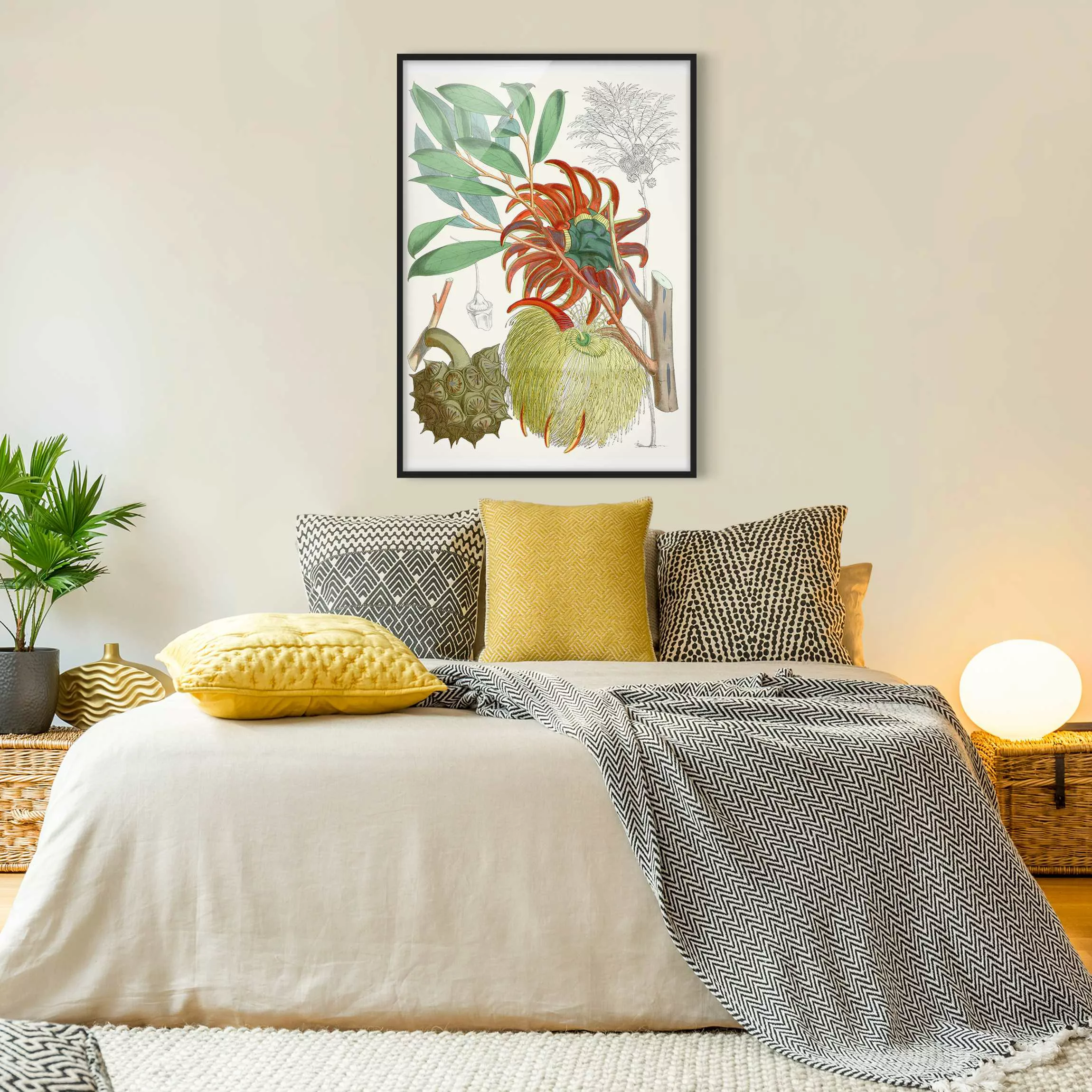 Bild mit Rahmen Blumen - Hochformat Vintage Illustration Tropische Blüten I günstig online kaufen