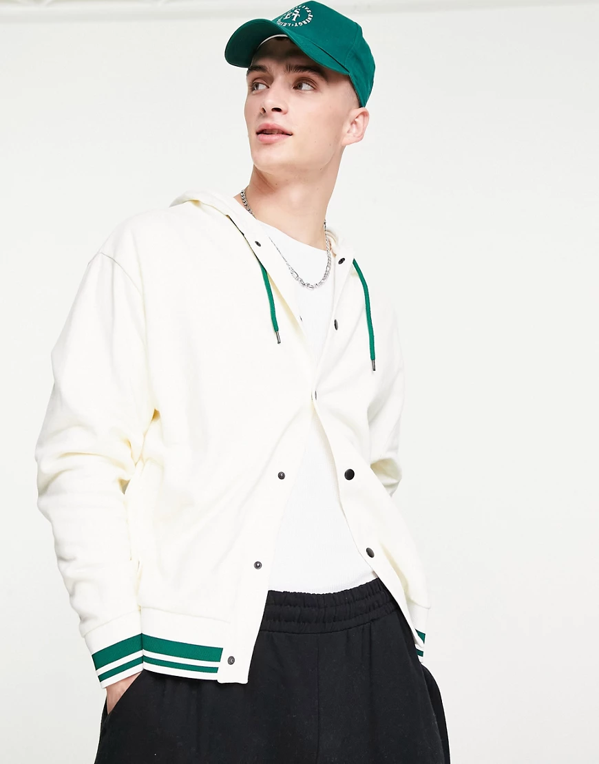 ASOS DESIGN – Übergroße Harrington-Jacke mit Kapuze aus Jersey in Weiß günstig online kaufen