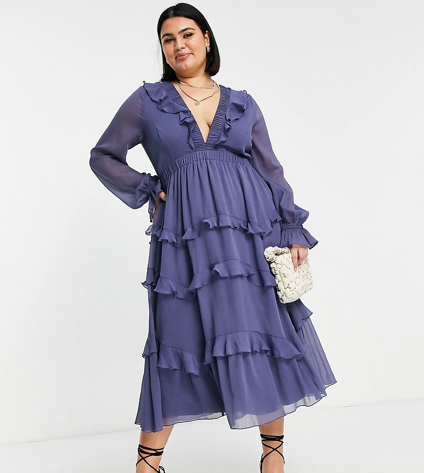 ASOS DESIGN Curve – Mehrlagig gerüschtes Minikleid mit elastischer Taille u günstig online kaufen