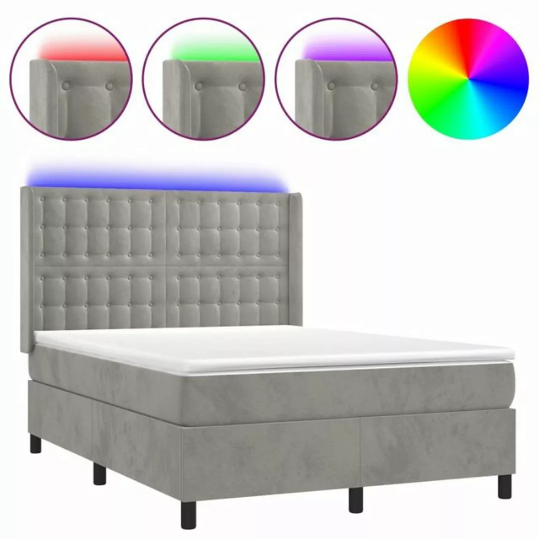 vidaXL Bettgestell Boxspringbett mit Matratze LED Hellgrau 140x190 cm Samt günstig online kaufen