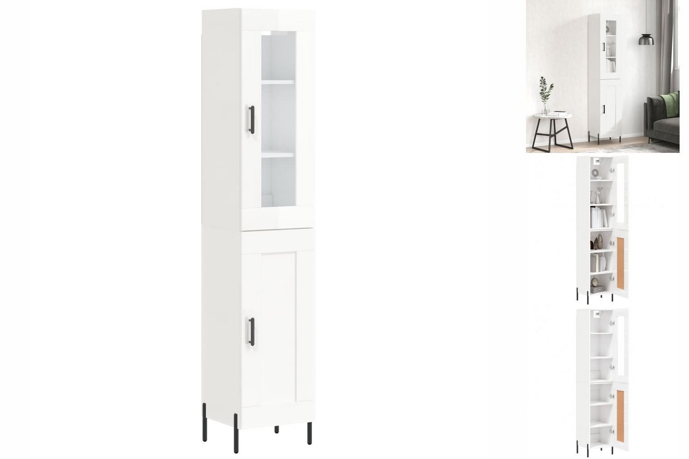 vidaXL Vitrine Highboard Hochglanz-Weiß 34,5x34x180 cm Spanplatte Glas Vitr günstig online kaufen