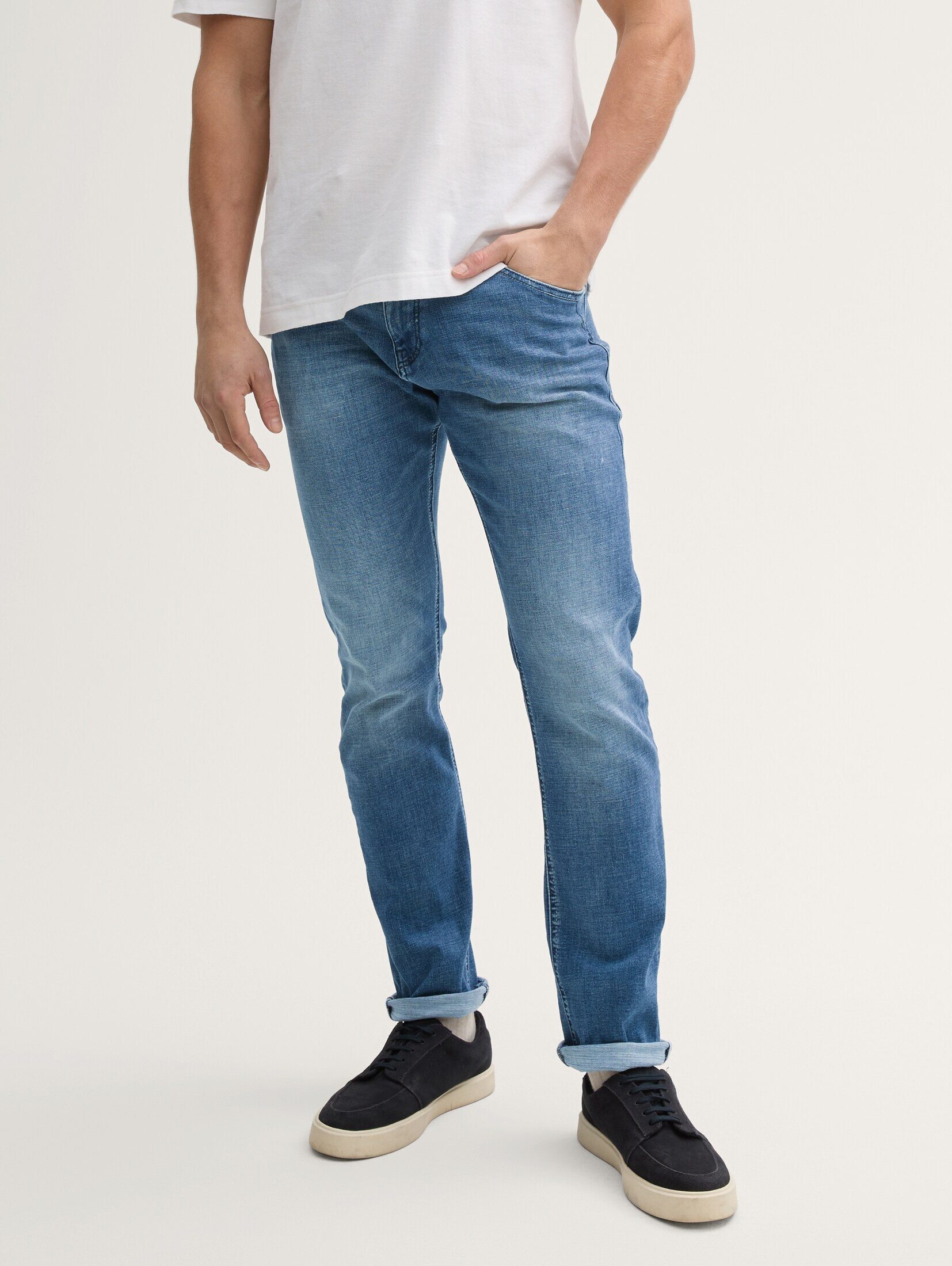 Tom Tailor Herren Jeans JOSH - Regular Slim Fit - Blau - Used Mid Stone Blu günstig online kaufen