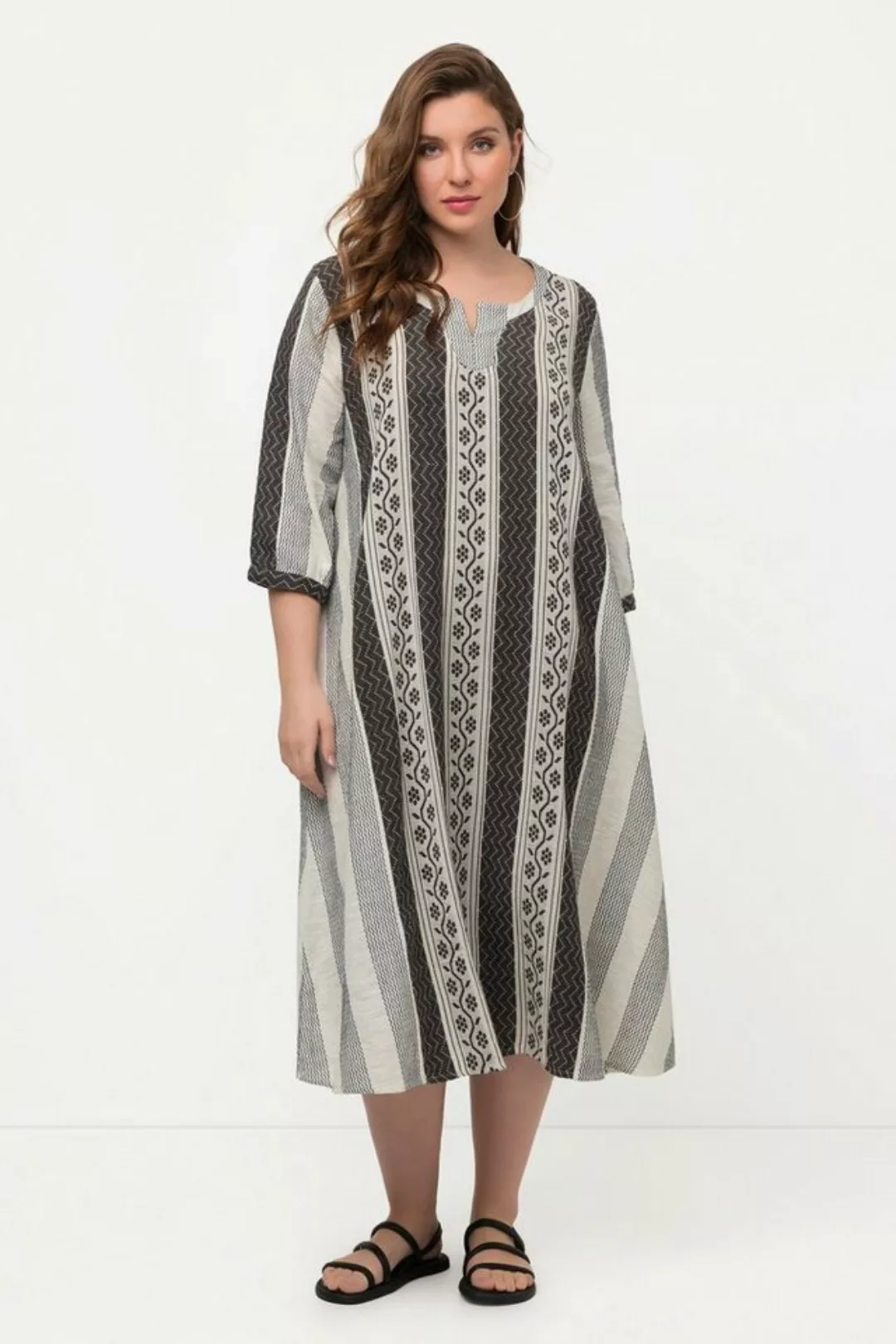 Ulla Popken Sommerkleid Kaftan Ethnomuster A-Linie Tunika-Ausschnitt günstig online kaufen