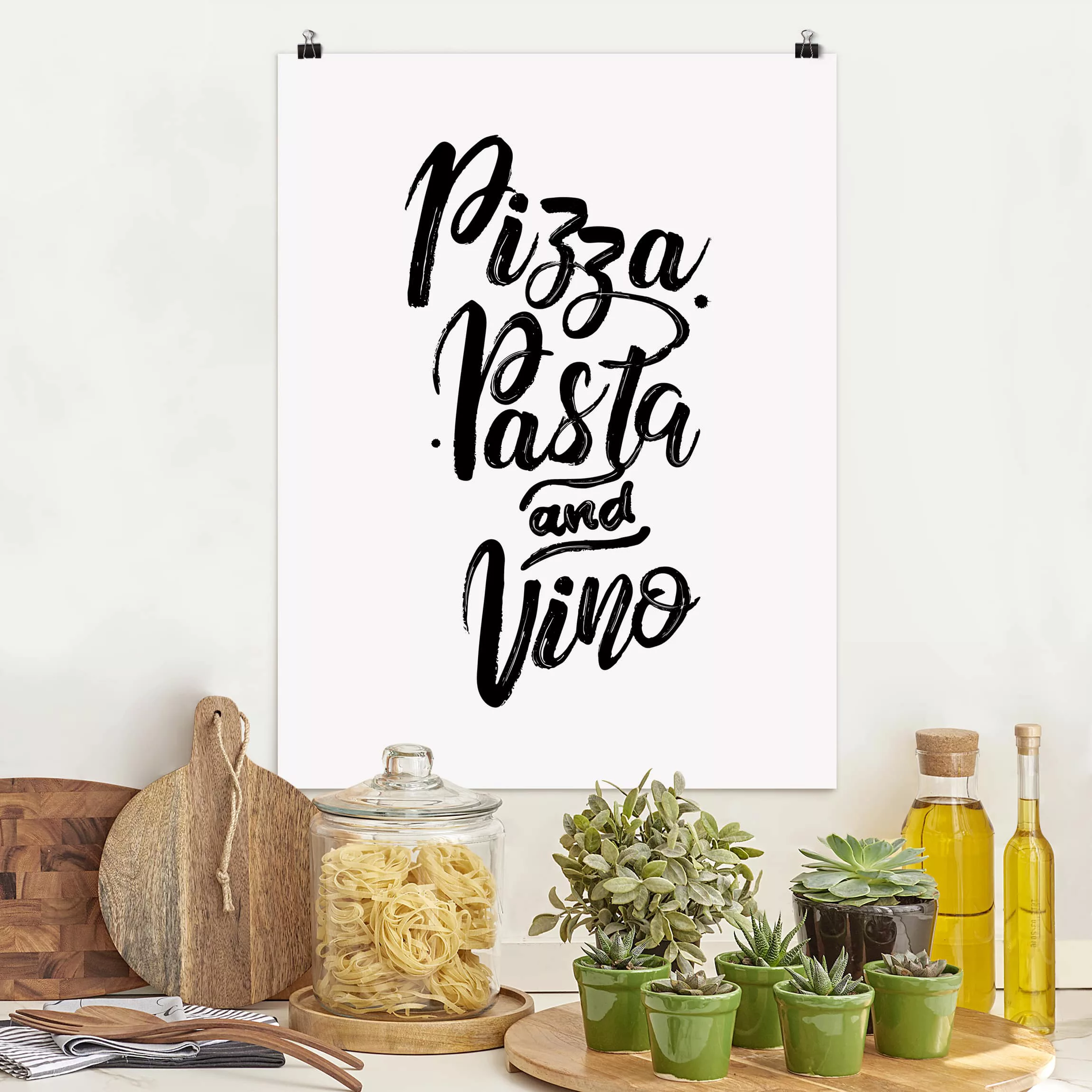 Poster - Hochformat Pizza Pasta und Vino günstig online kaufen