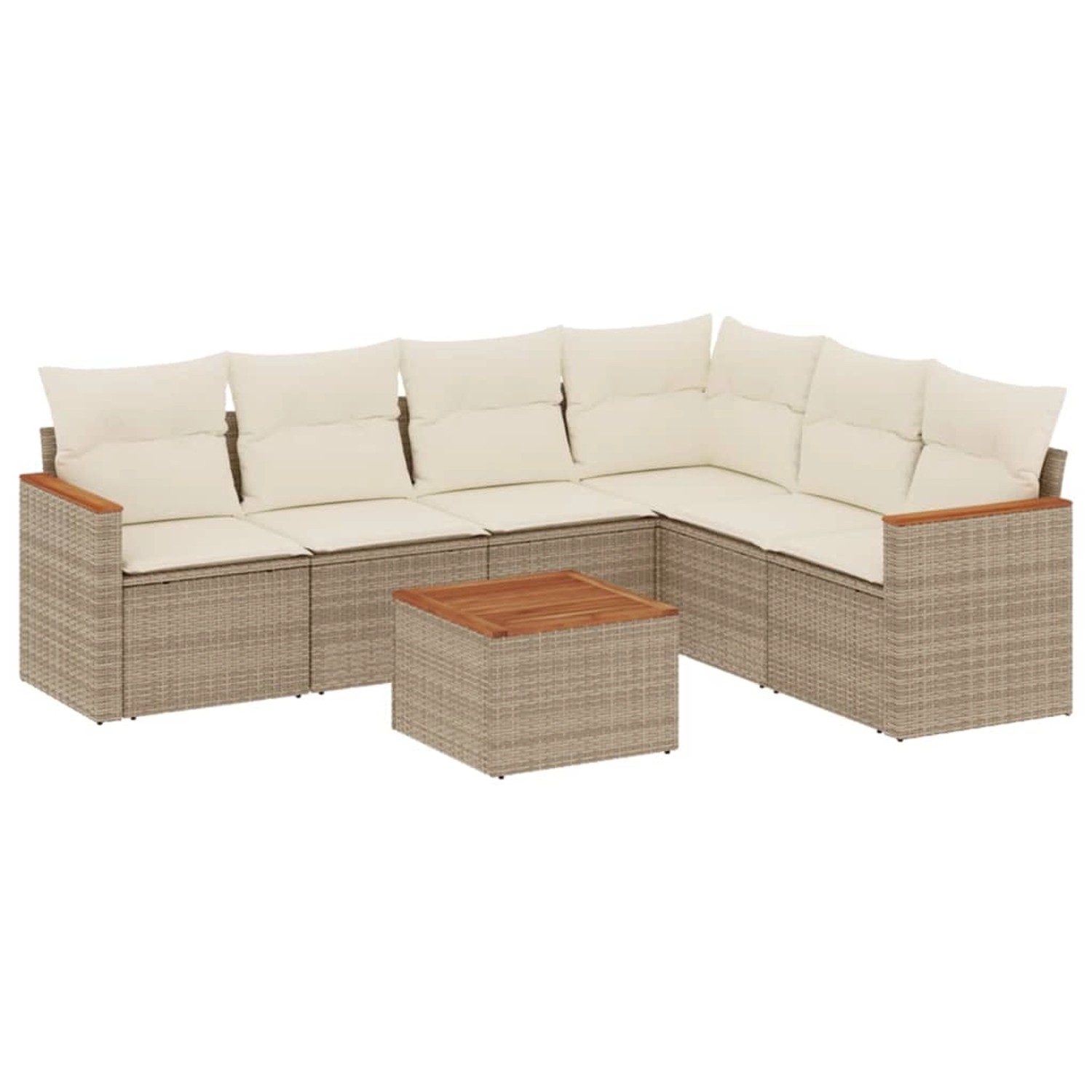 vidaXL 7-Tlg Garten-Sofagarnitur mit Kissen Beige Poly Rattan 3226009 günstig online kaufen